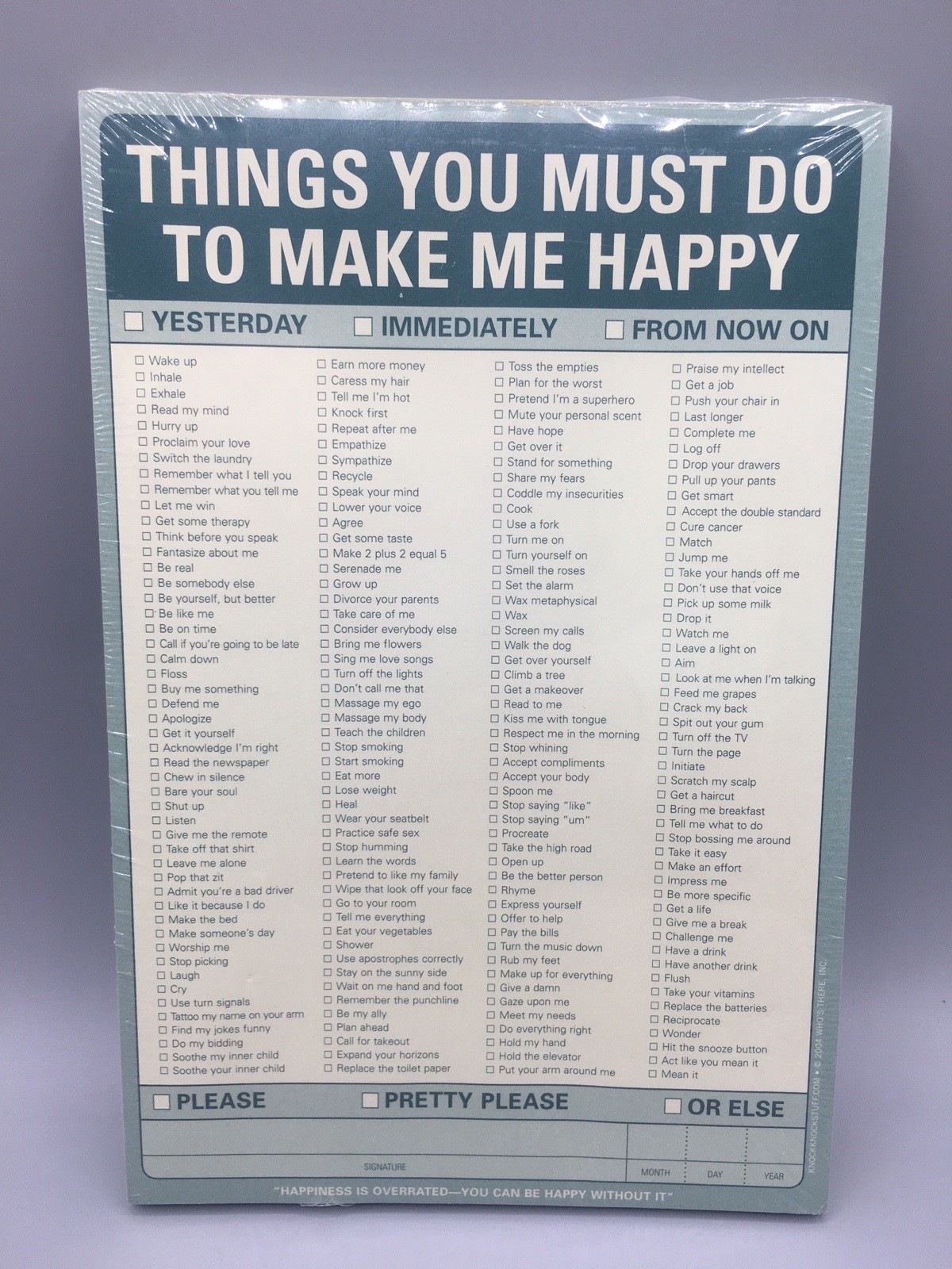 Knock Knock Things You Must Do to Make Me Happy Pad Green 2004 New 6″ X 9″