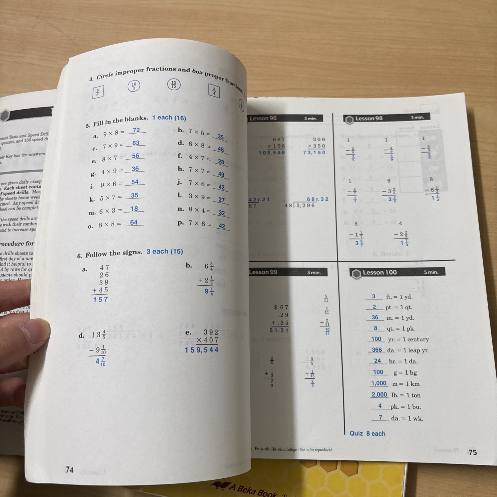Abeka Book Arithmetic 4 Set 4th Edition Work-Text Answer Key + Tests Teacher Key