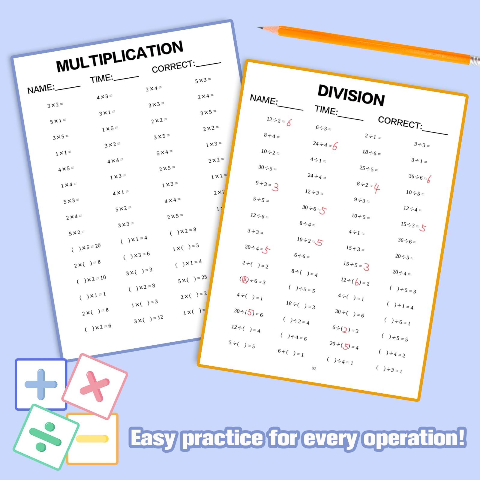 4PCS Kids Math Workbook Set – Addition, Subtraction, Multiplication & Division