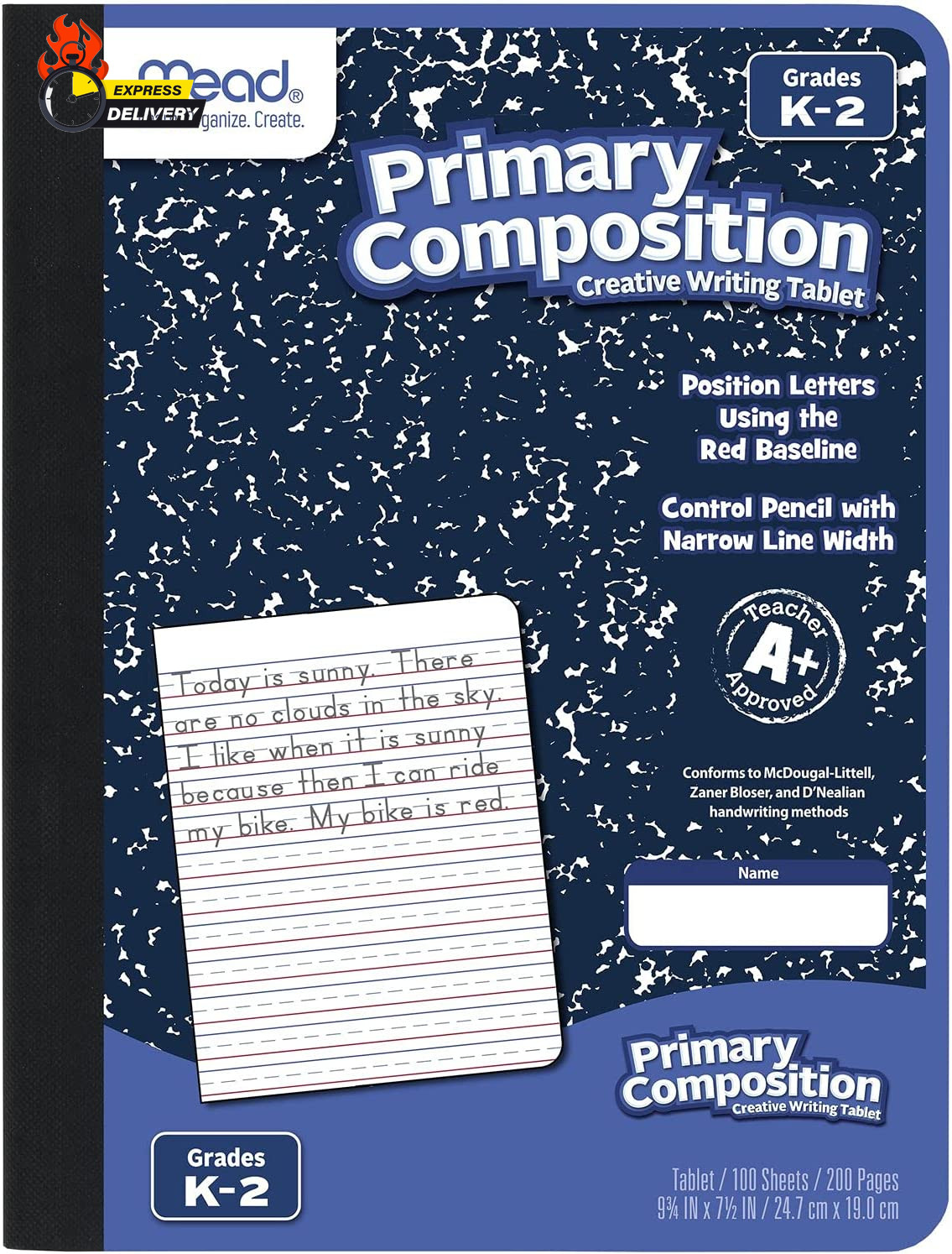 Primary Composition Notebook, Wide Ruled Paper, Grades K-2 Writing Workbook, 9-3