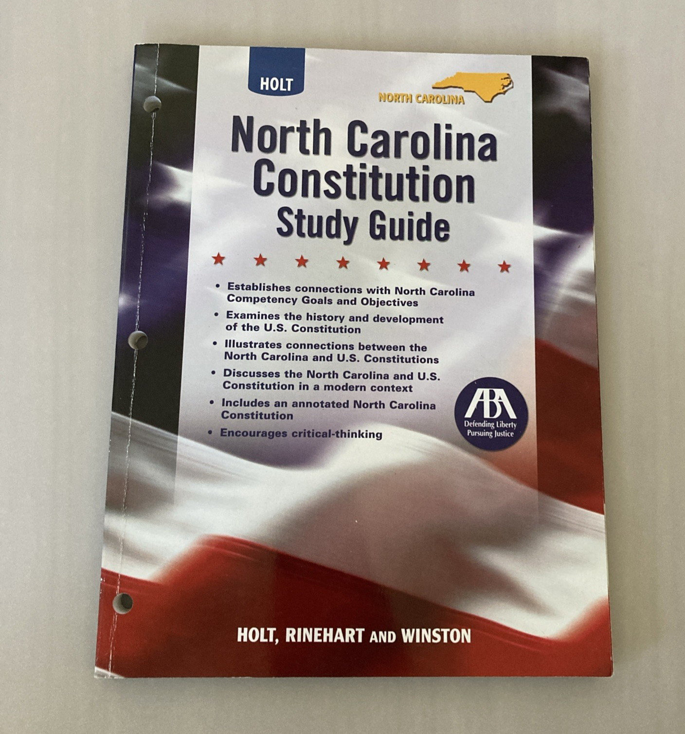 Holt North Carolina Constitution Study Guide PB Reproducible Civics USA