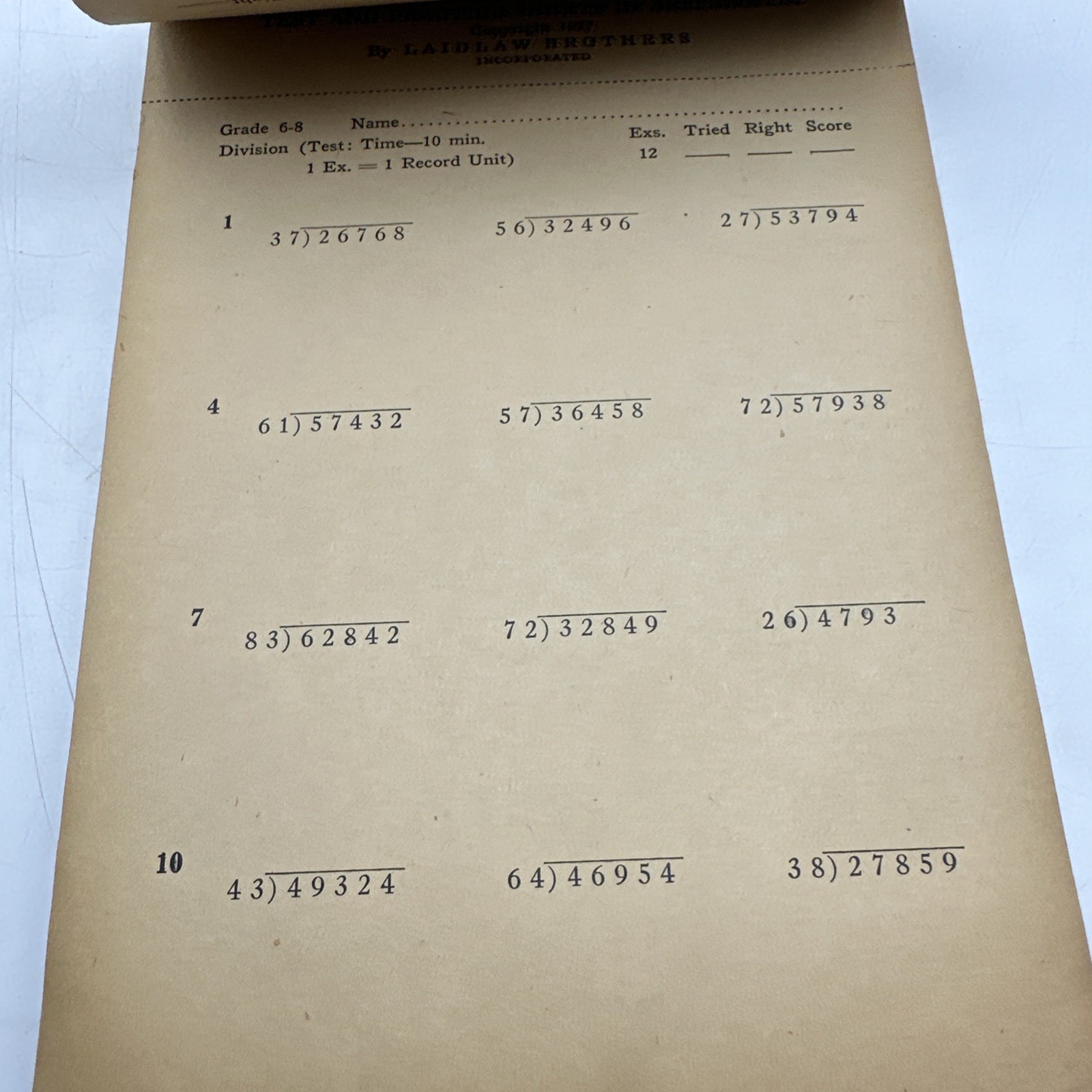 Lennes Test Practice Sheets Arithmetic Grade Six Laidlaw Schoolbook (37-26)