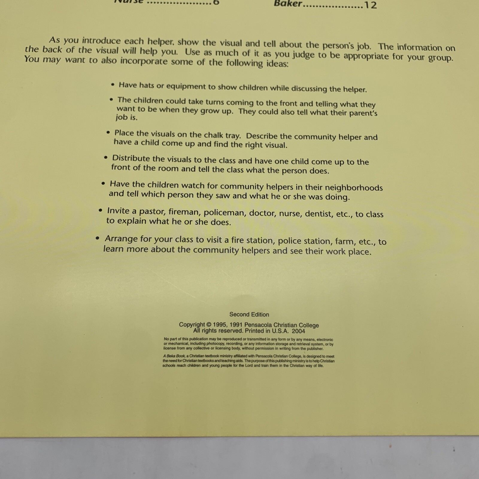 Abeka Community Helpers Visuals- Kindergarten K4-1st Grade