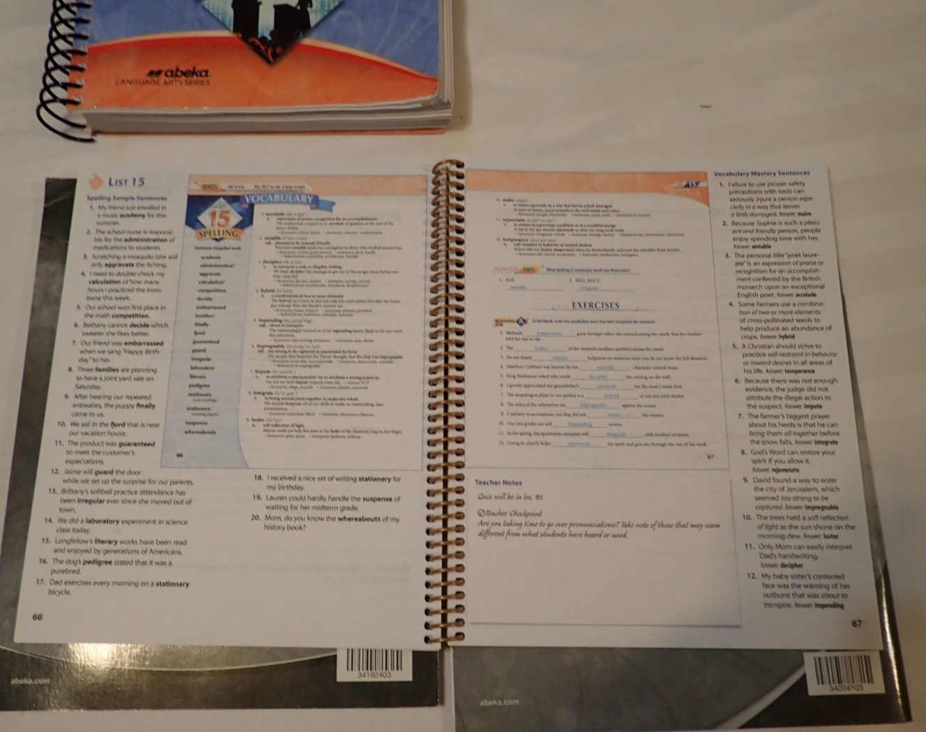 Abeka Grammar & Composition & Voc. Spelling Poetry III Teacher & Quiz/Test Key