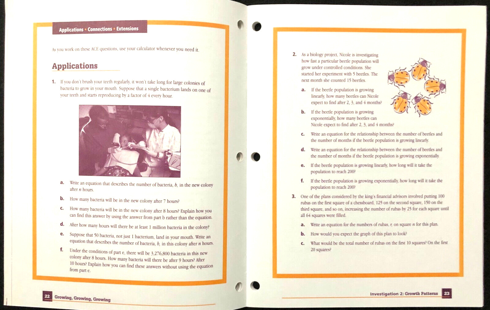 8th Grade – Connected Math – GROWING, GROWING, GROWING – Student Workbook
