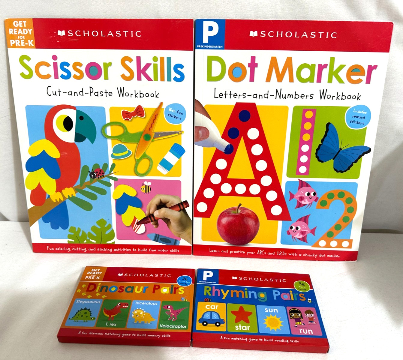 Scholastic Pre-K Scissor Skills & Dot Marker Workbooks Rhyming & Dinosaur Pairs