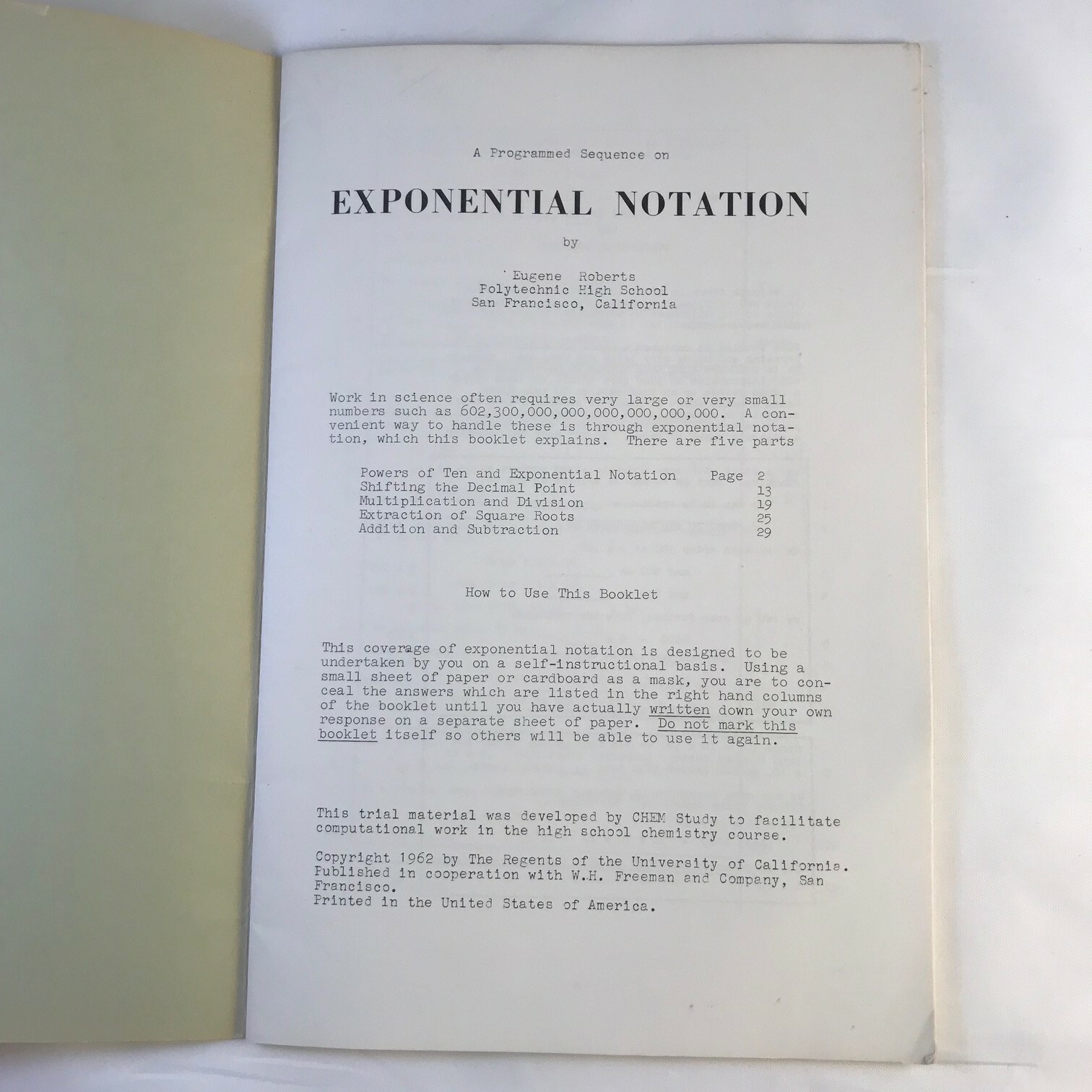 A Programmed Sequence on Exponential Notation, Eugene Roberts, paperback 1962