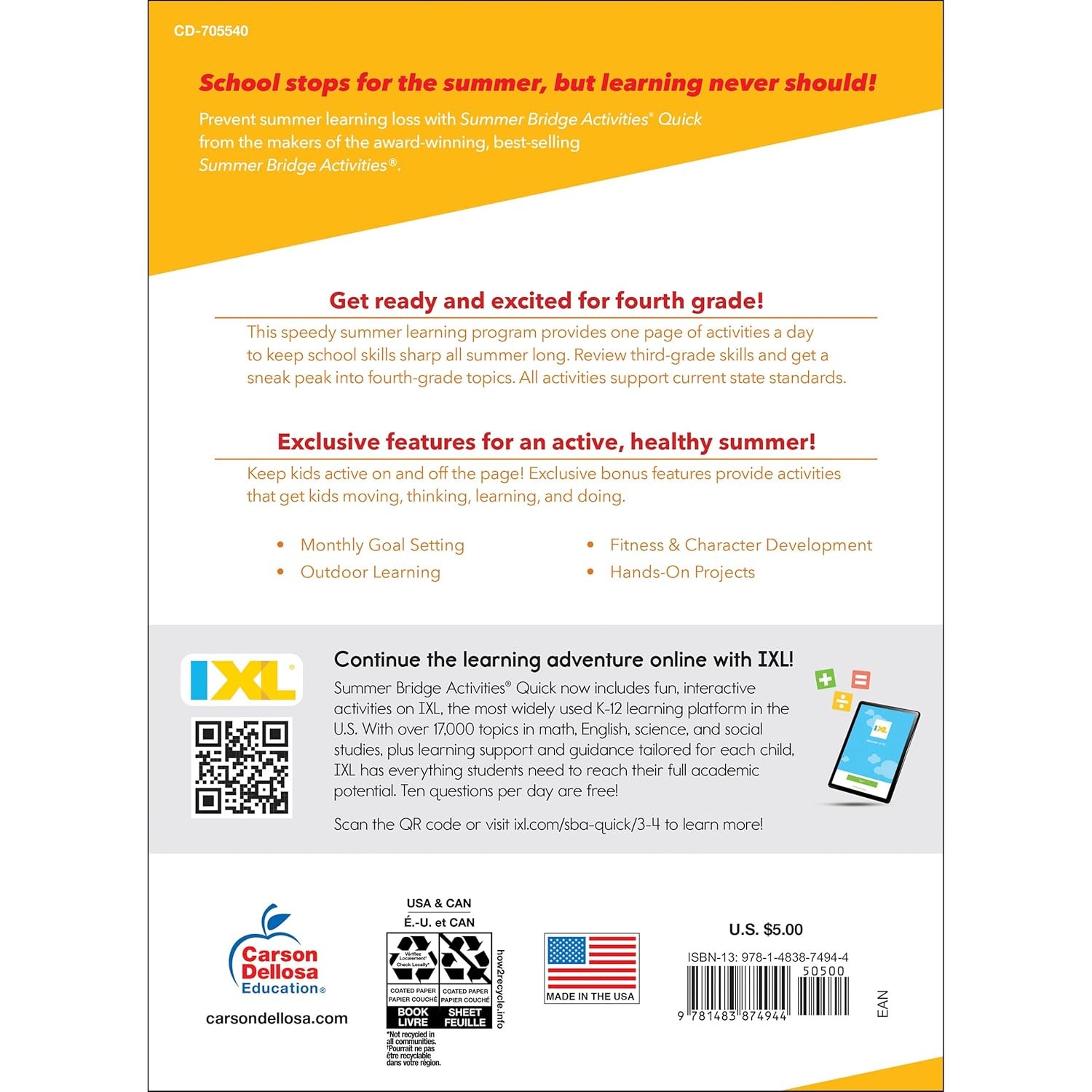 Summer Learning Workbook 3rd to 4th Grade – Math Reading Writing Science Activit