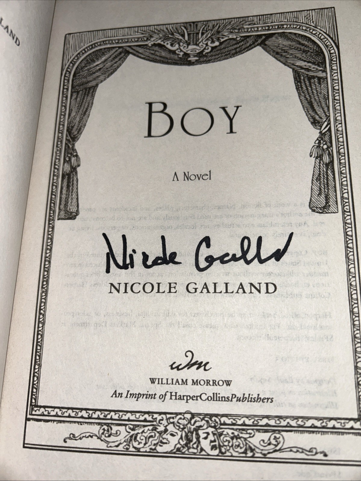 Boy: A Novel by Nicole Galland. Autographed. Soft Cover