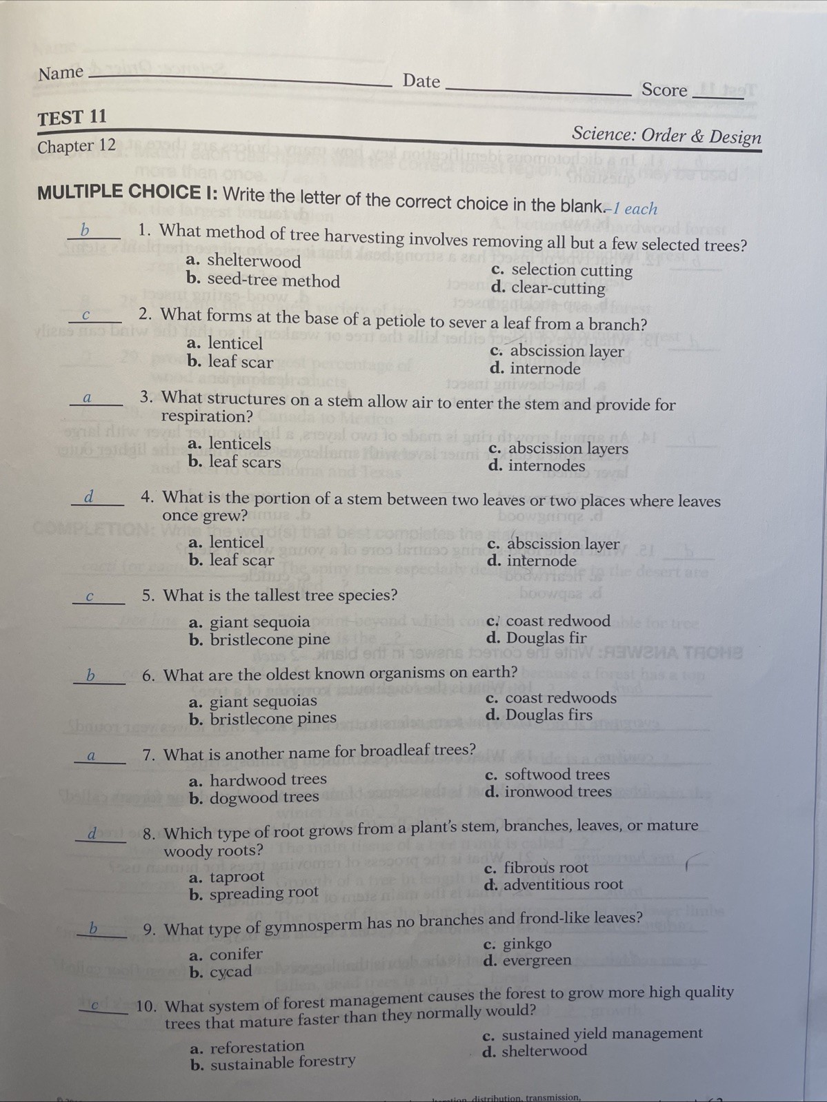 🐍🔑ABEKA 7th Grade SCIENCE ORDER & DESIGN TEACHER TEST KEY