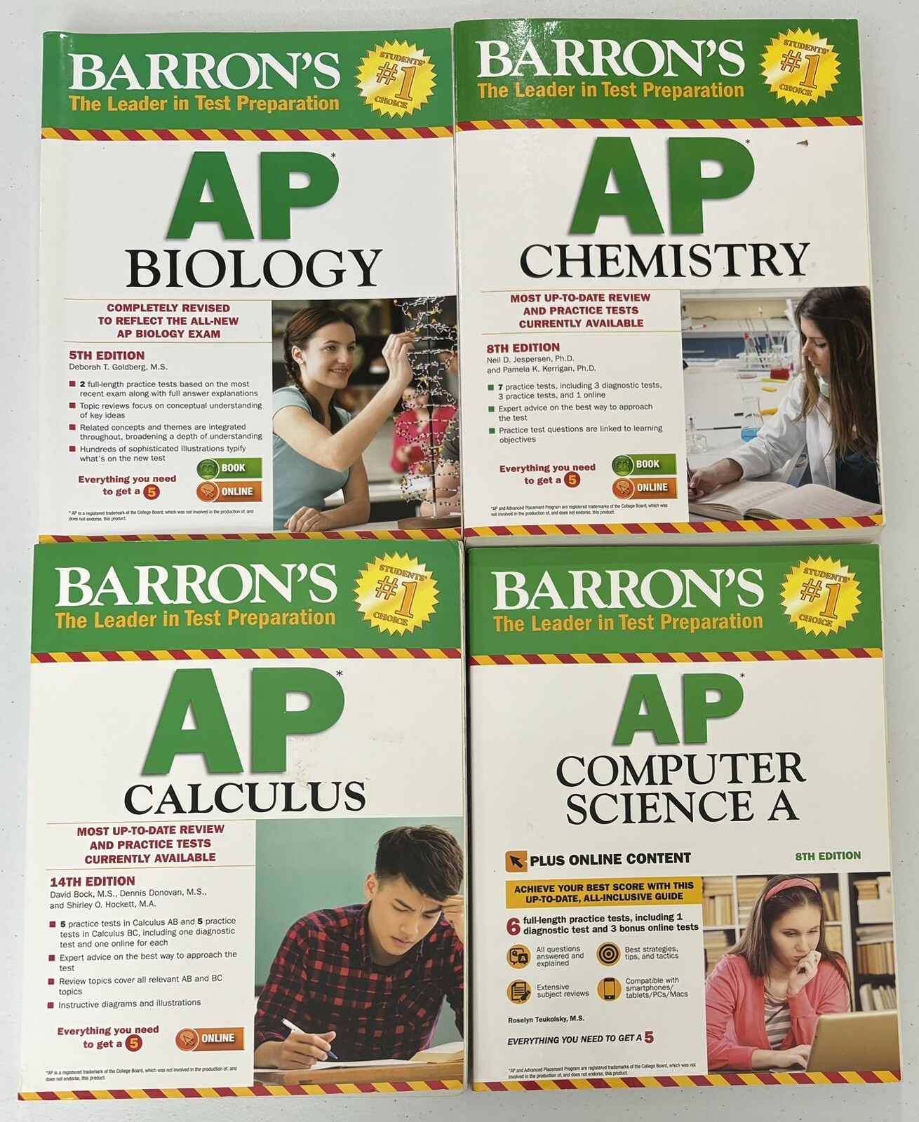 AP Books Lot 4 Bundle Barron’s AP Biology, Chemistry, Calculus, Computer Science