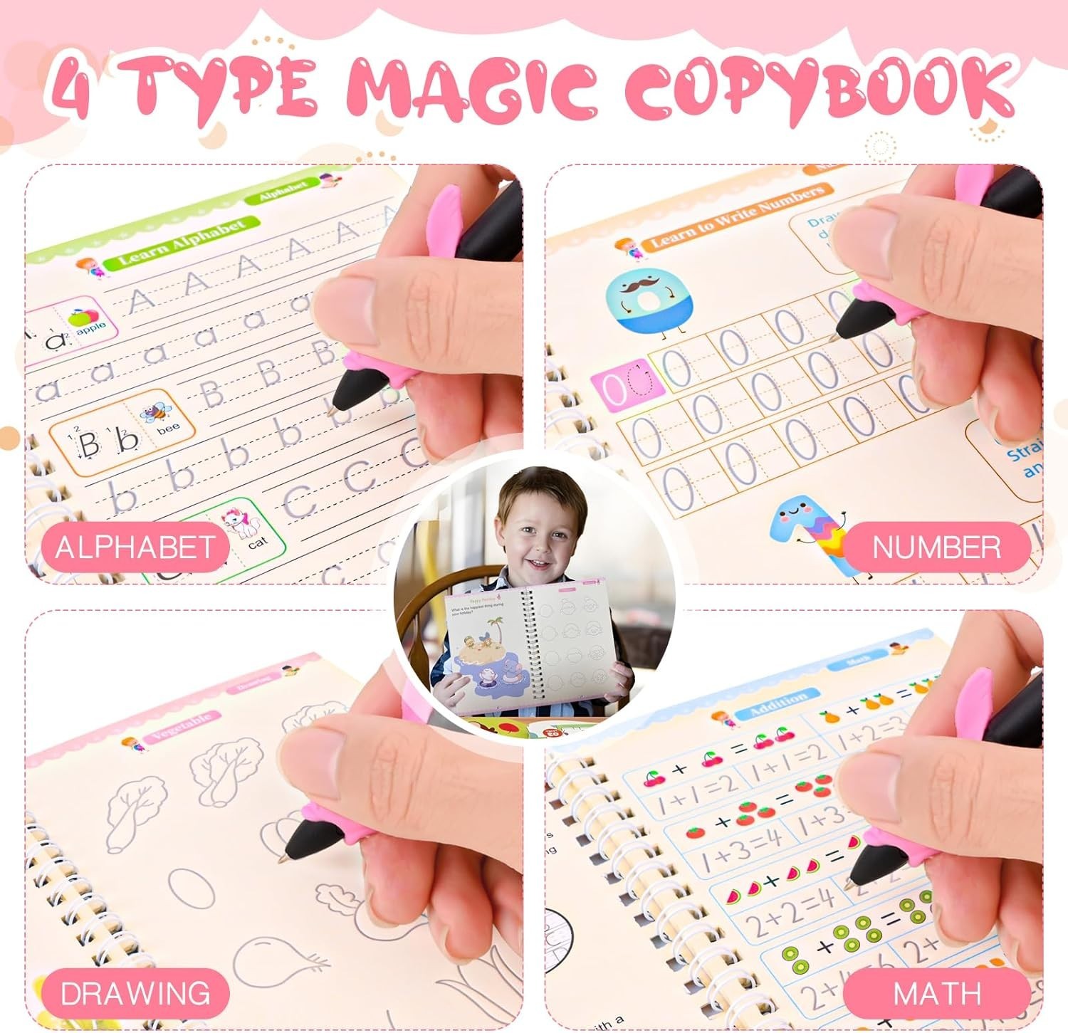 4-Pc Magic Grooved Writing Practice Set for Kids Ages 3-8 – Fun & Educational