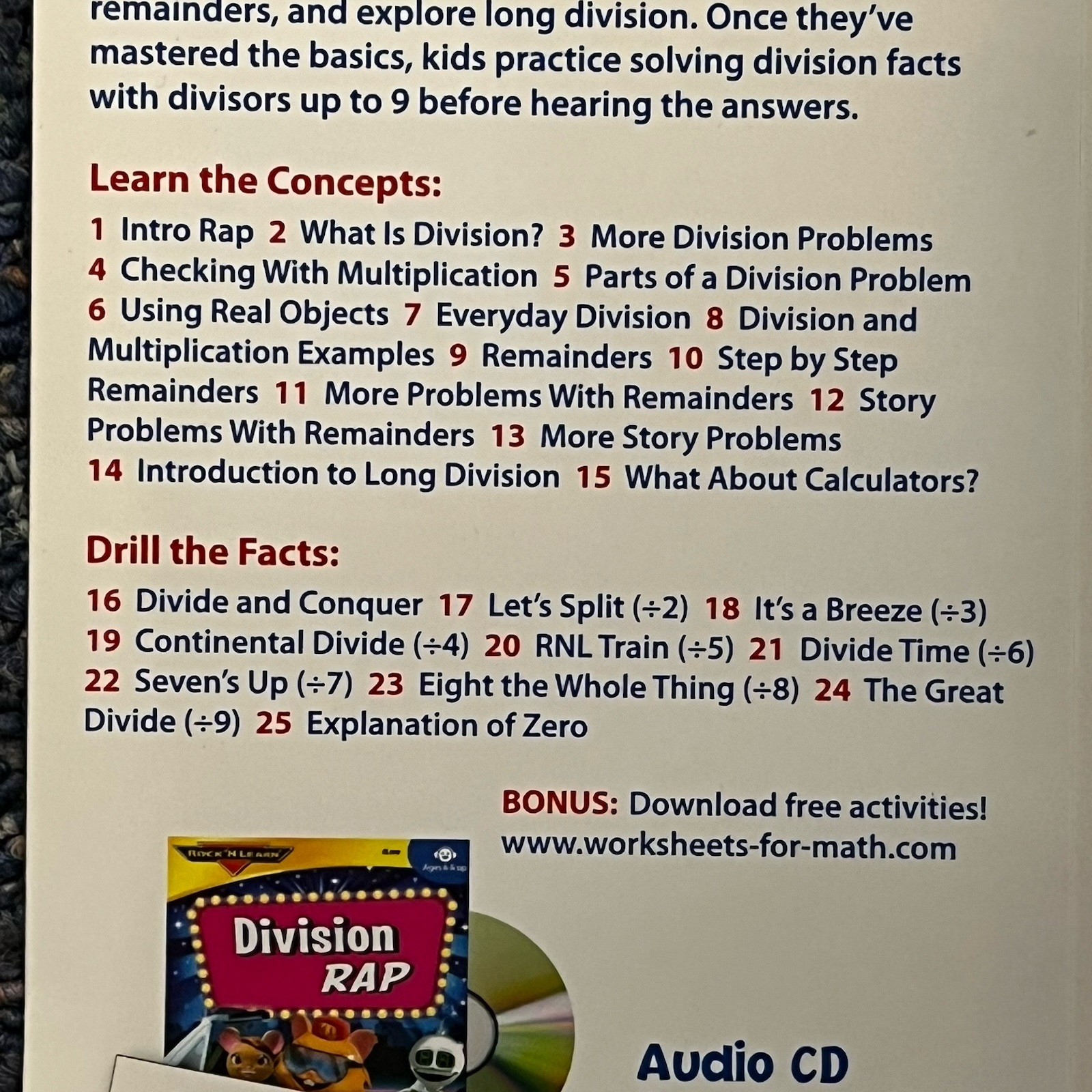 Multiplication Rock, Division Rap learn math by music NEW CDs and Books, guides