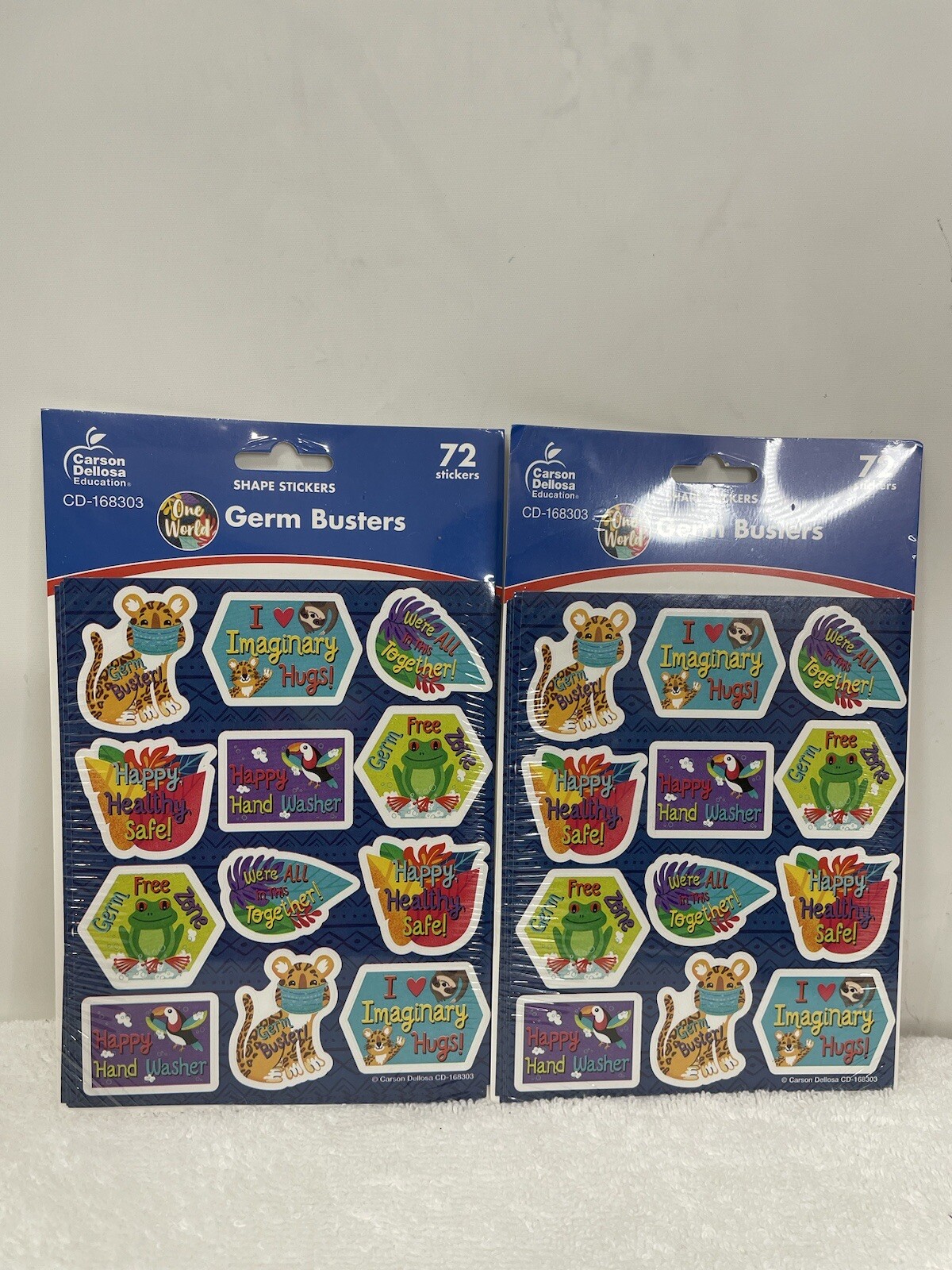 One World Germ Busters Stickers School Health Safety Social Distancing￼ Lot Of 2
