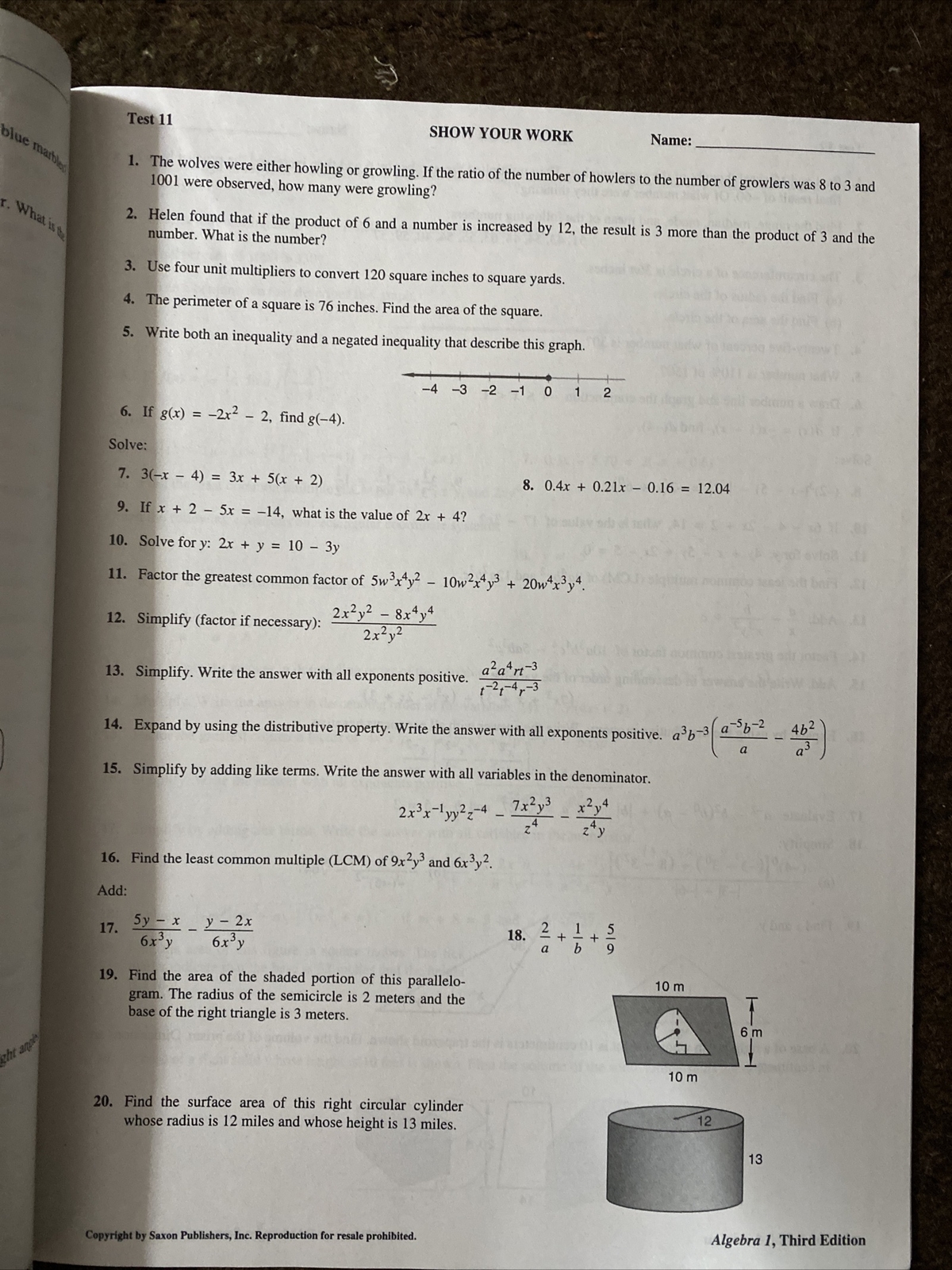 saxon algebra 1 (3rd edition) Answer Key & Test forms (Brand New) (NO textbook)