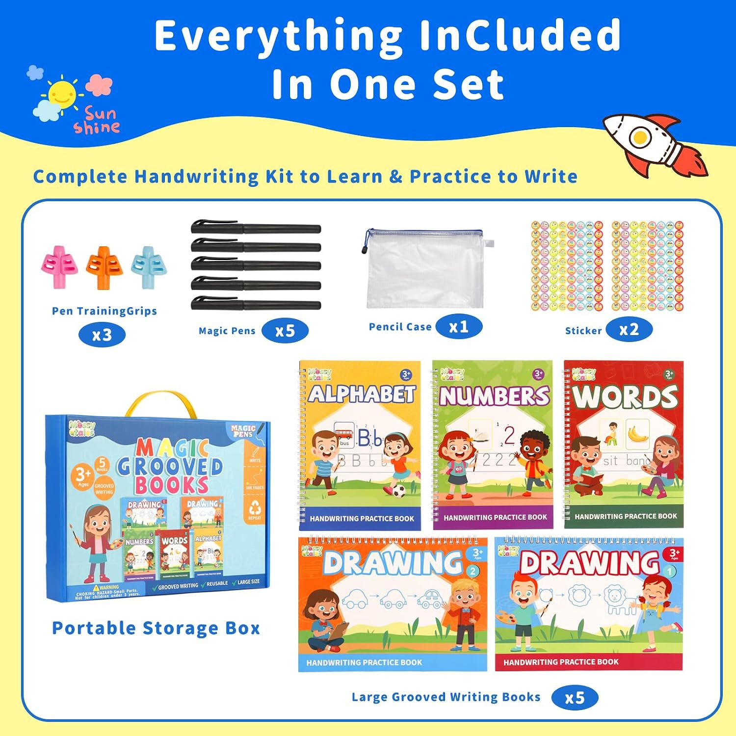 Magic Grooved Handwriting Practice Book for Kids Ages 3-8, Reusable Tracing