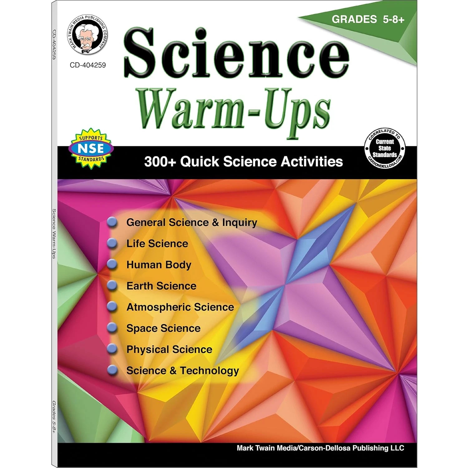 Carson-Dellosa Mark Twain Science Warm-Ups Workbook for Grades 5-8+ Brand New