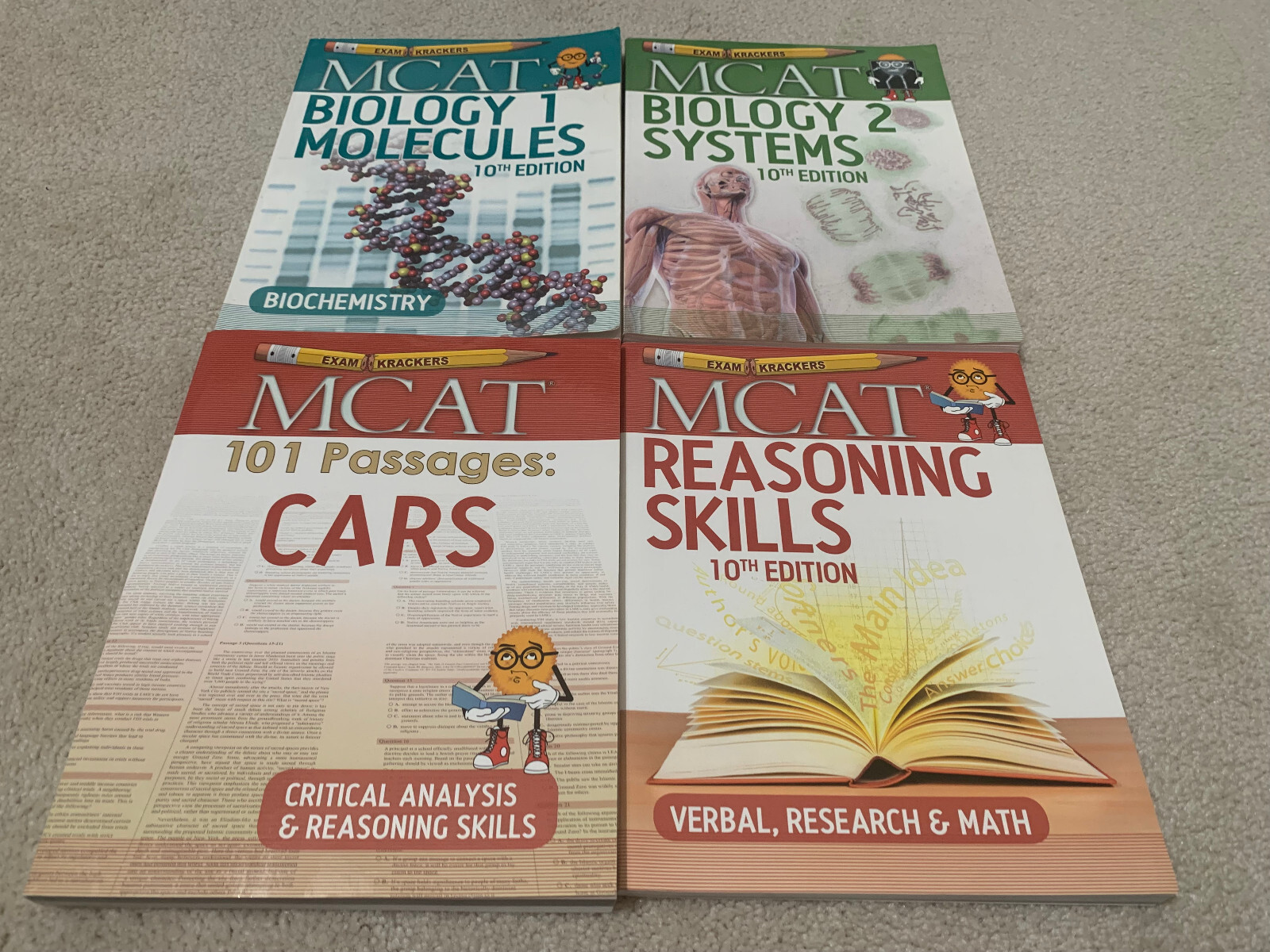 Examkrackers MCAT 4-book set (Biology I, II, CARS, Reasoning Skills)