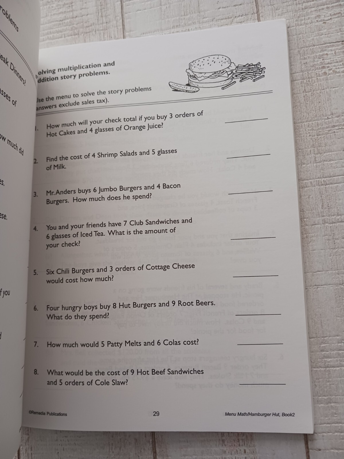 Menu Math: The Hamburger Hut Book, Multiplication & Division, Homeschool