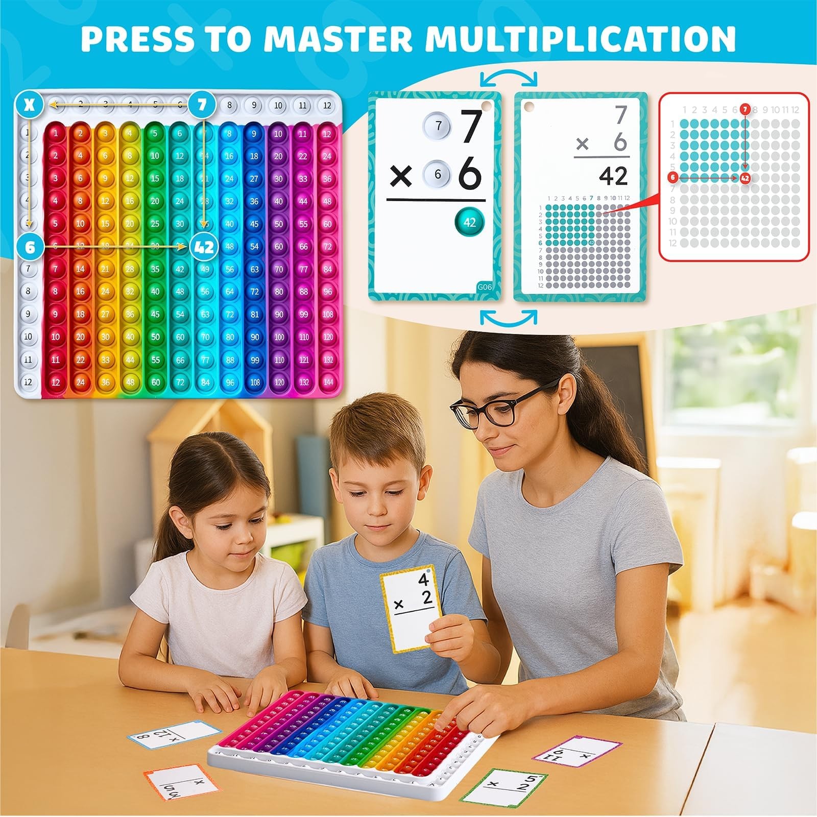 JoyCat Multiplication Flash Cards + Chart- 156 Hole Punched Math Game Flashca…