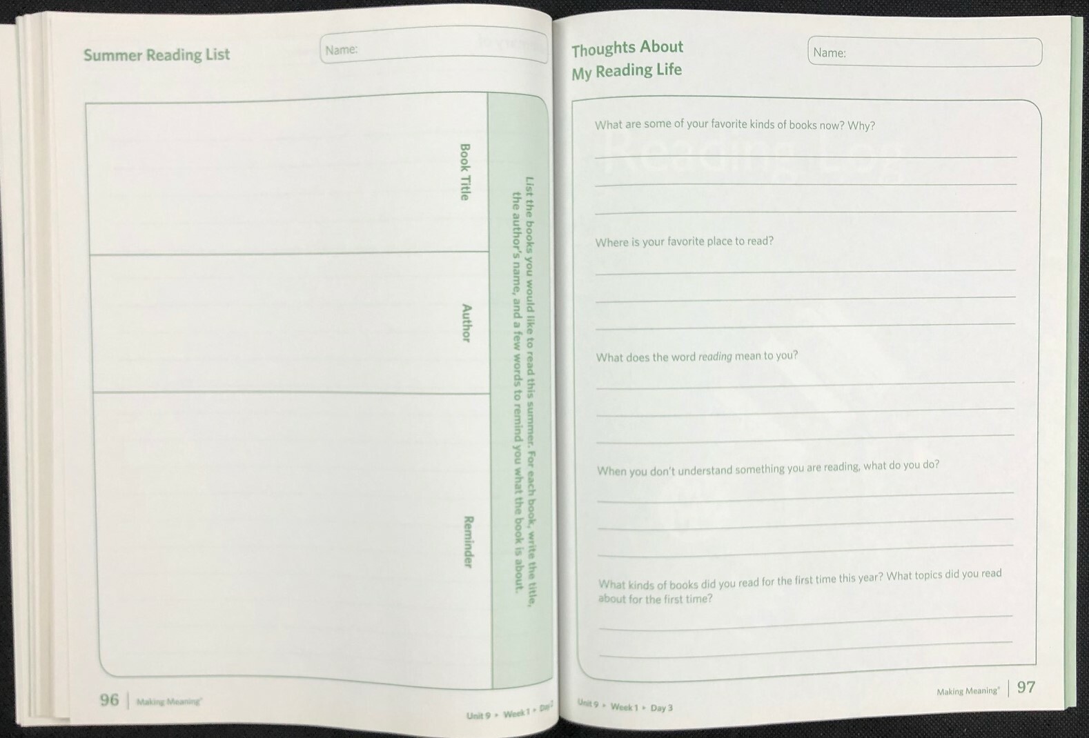 4th – Making Meaning STUDENT RESPONSE BOOK (2015, 3rd Edition)