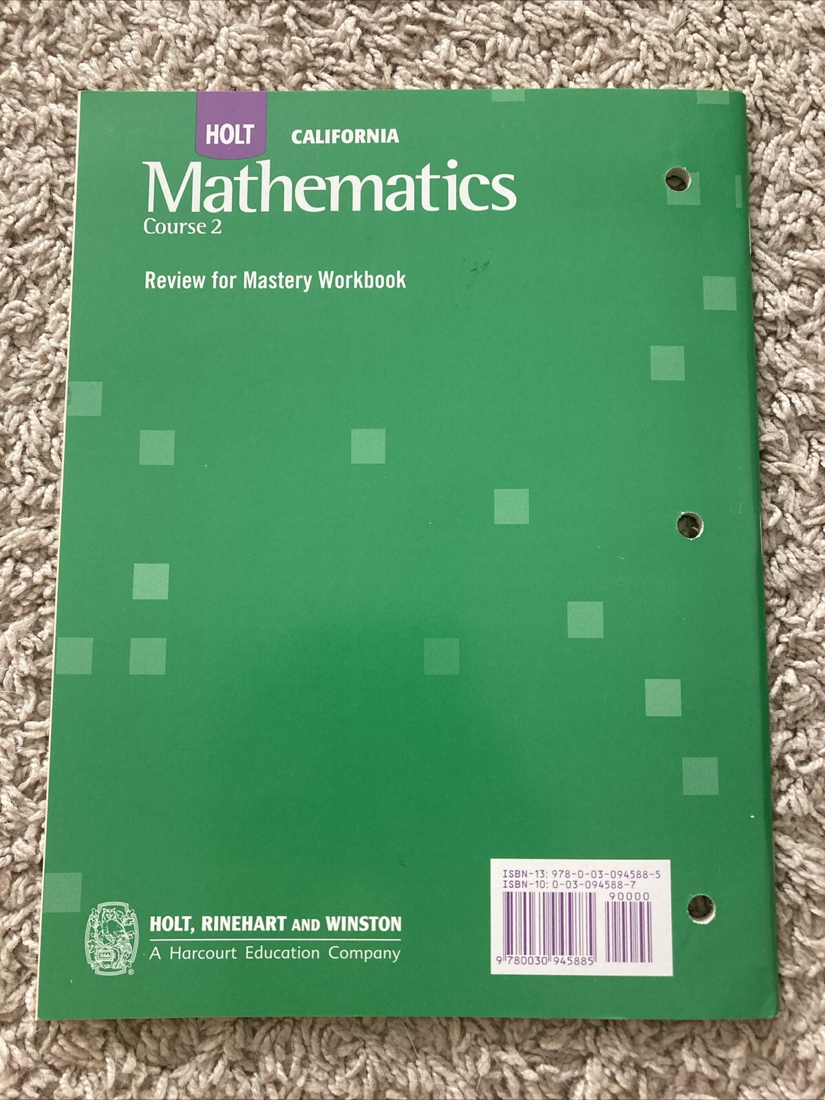 Holt California Workbook Homework Practice Mastery Grade 6/7/8 Algebra 1