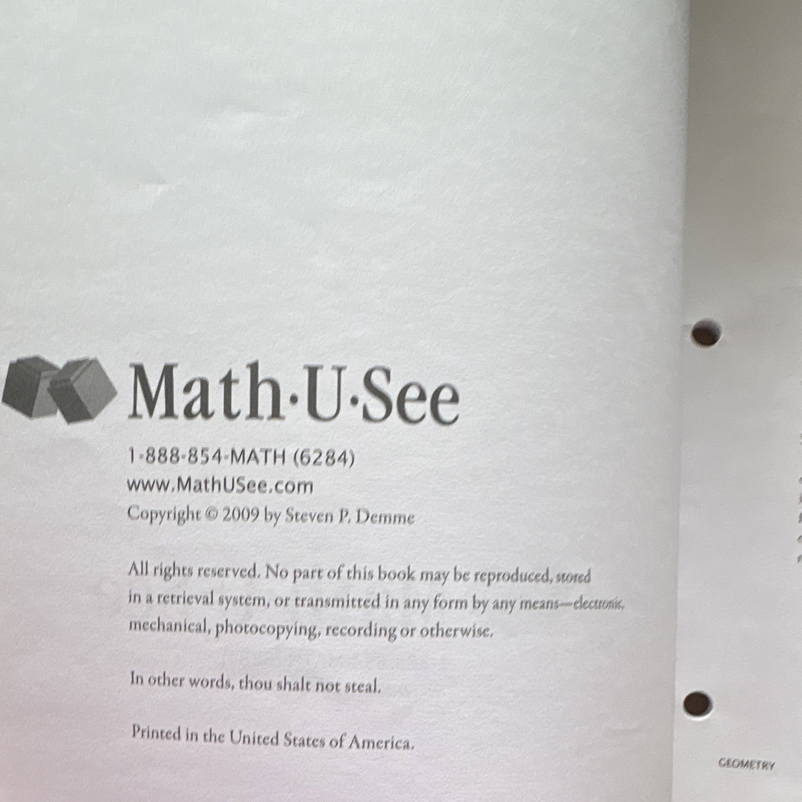 Math-U-See Geometry Test Booklet, High School, Hole-Punched (2009)