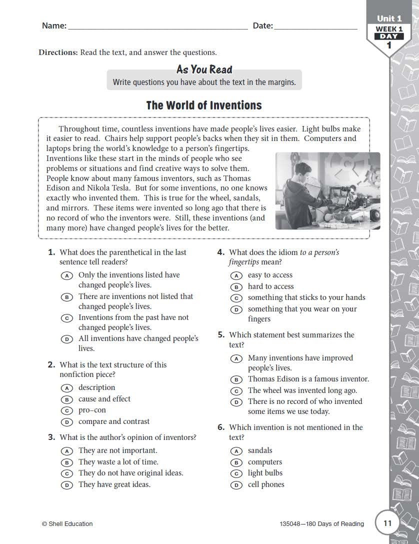 180 Days™: Reading for 6th Grade 2nd Edition Practice Workbook for Classroom and