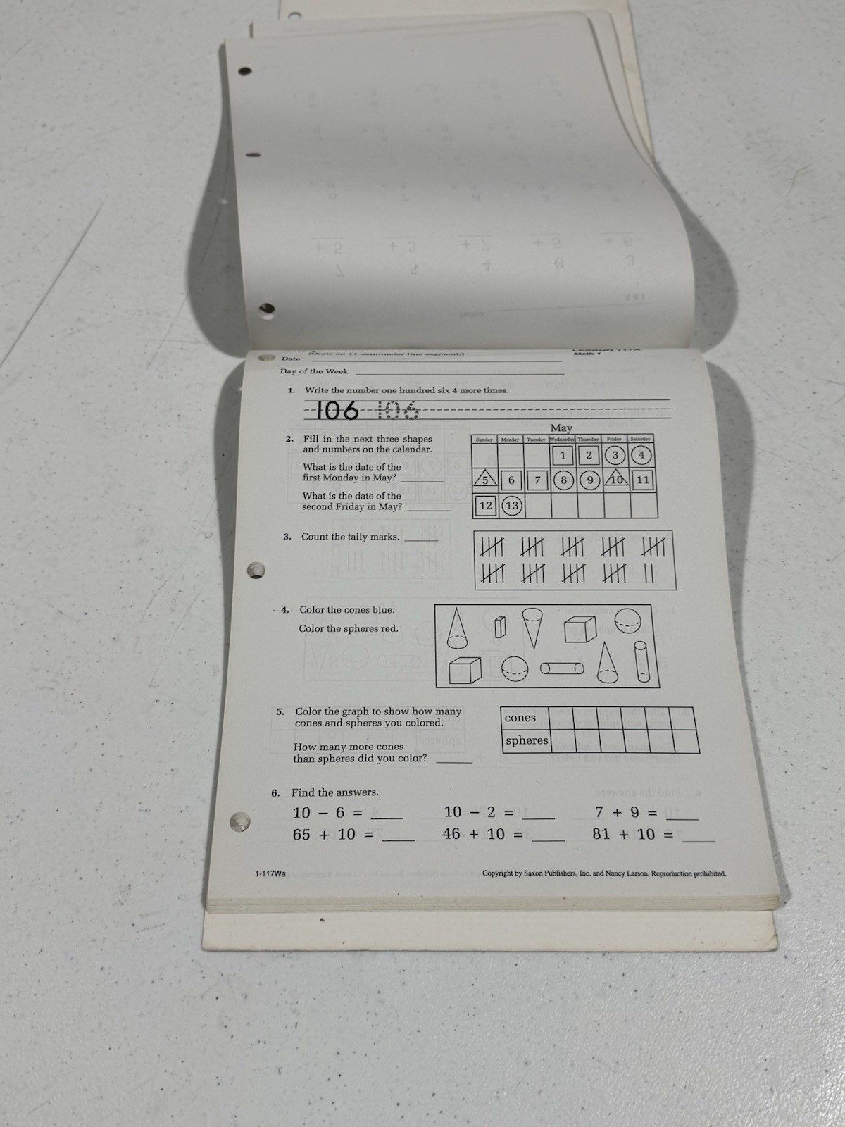 Saxon Math 1 An Incremental Development: Student Workbook (Part Two) READ DESC.