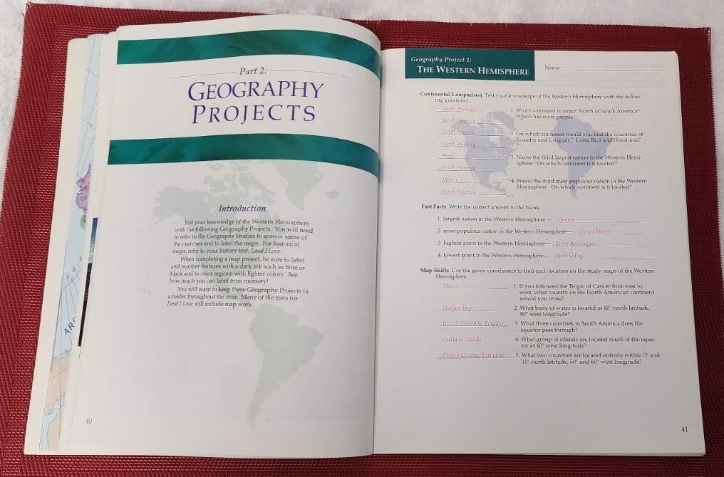 Abeka A Beka Book Geography Projects WESTERN HEMISPHERE TEACHER KEY pb 31224