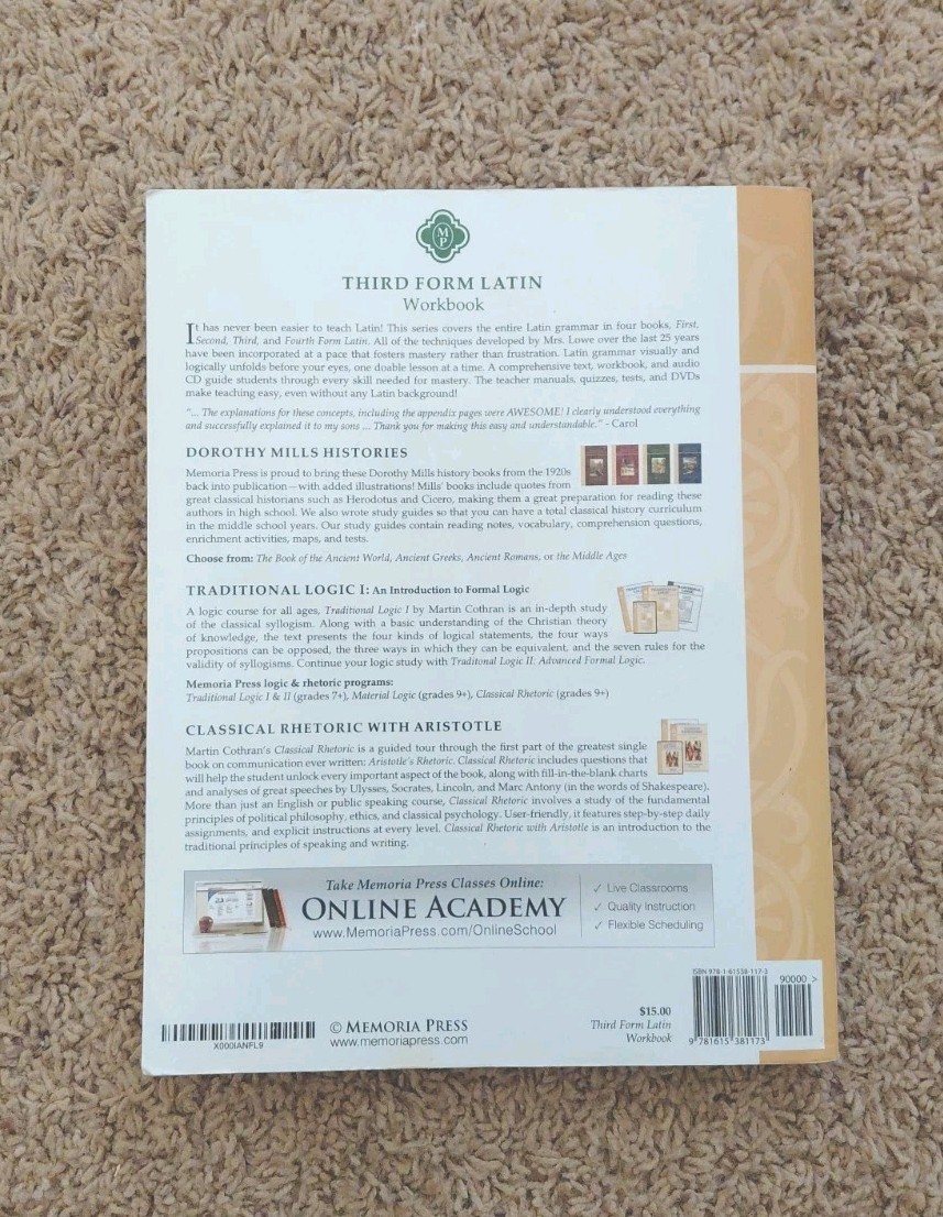 Third Form Latin Student Workbook Memoria Press Homeschool Cheryl Lowe