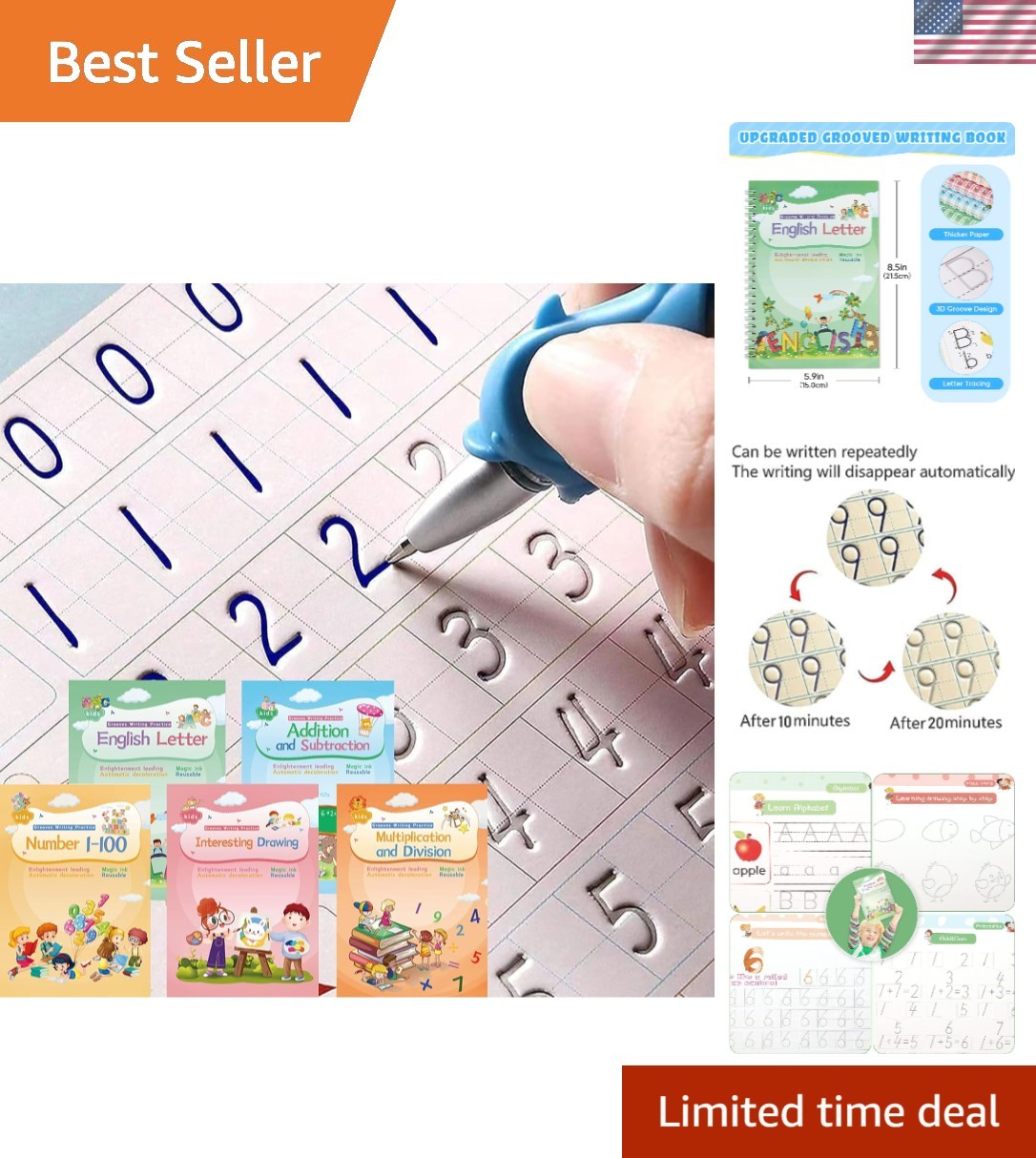 Multicolor Handwriting Copybooks with Silicone Grip for Comfortable Learning