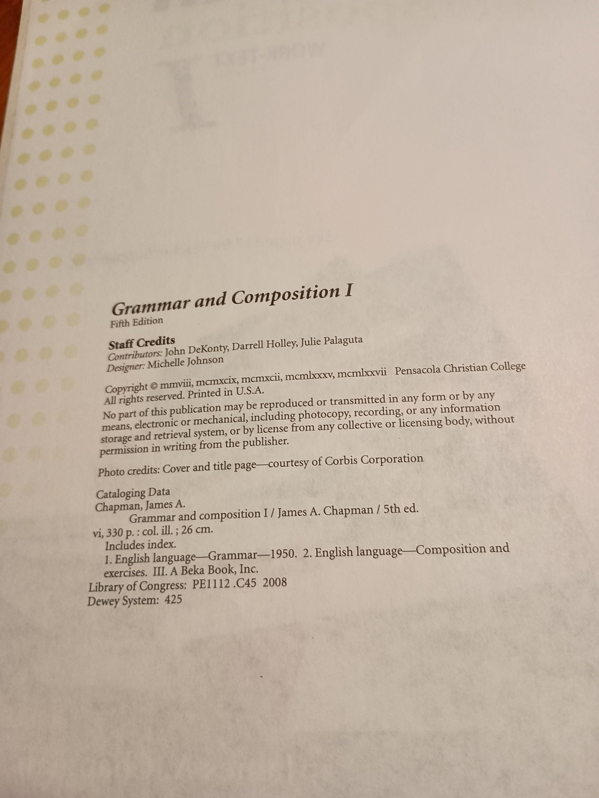 ABEKA Grammar Composition I Fifth Edition Teacher Key Quiz Homeschool Curriculum