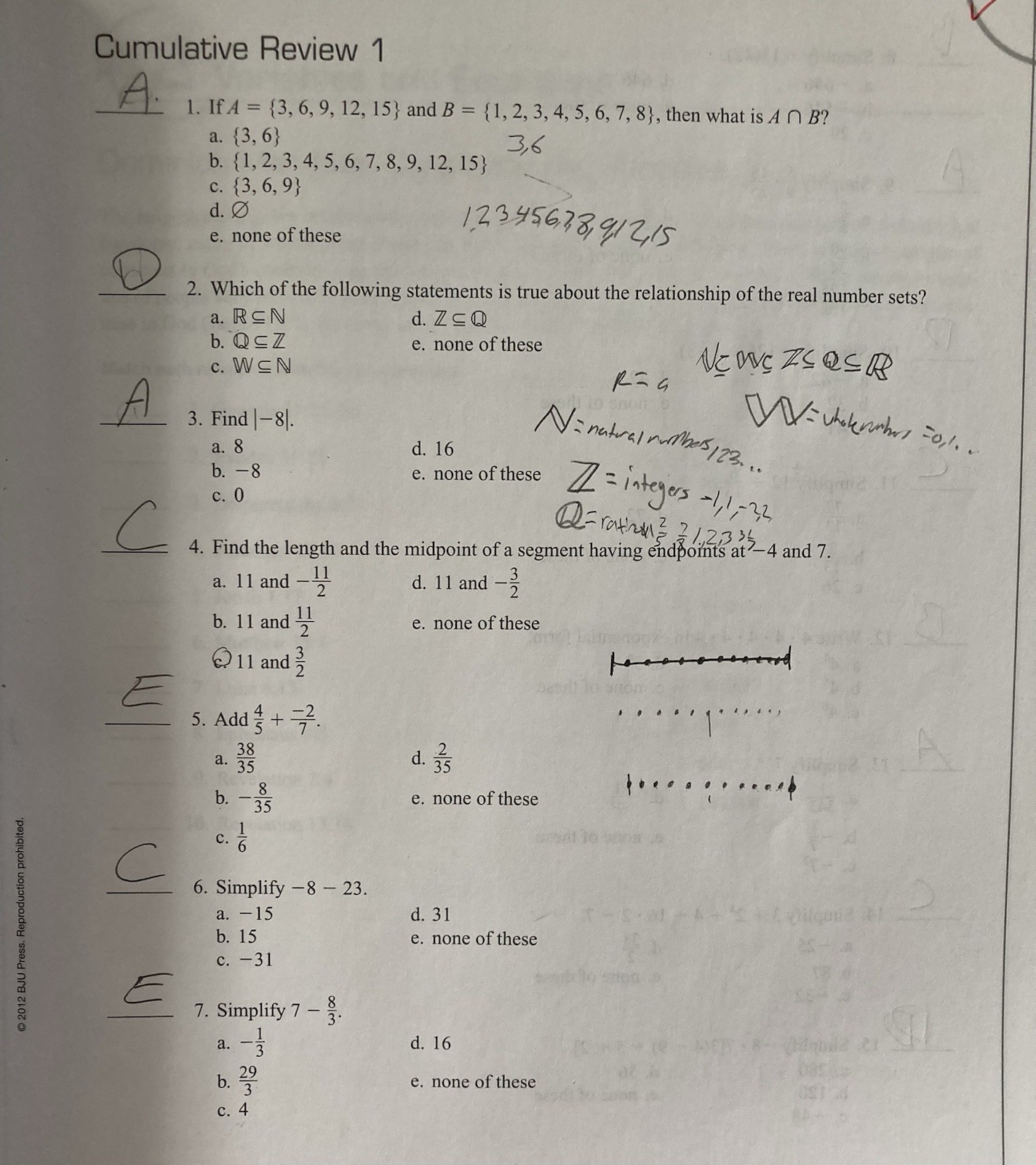 BJU Press Algebra 1 Third Edition Student Activities and Answer Key – Writing