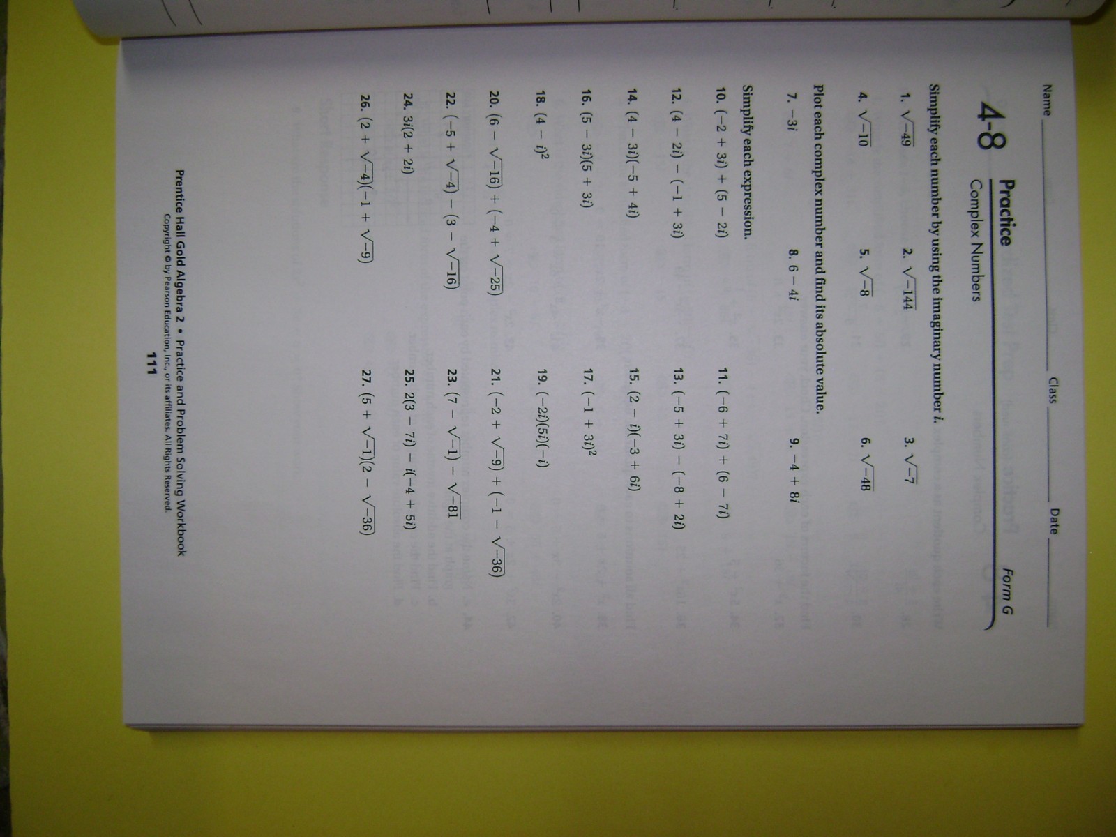Prentice Hall Algebra 2 Practice and Problem Solving Workbook (Florida) @2015