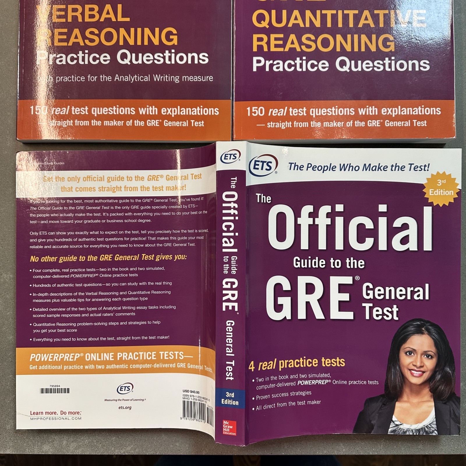 Official GRE Study Books Lot ETS Verbal Quantitative Guide Practice Set