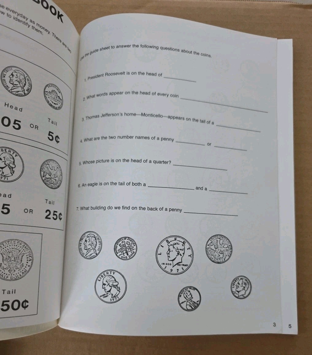 Money Activity Book Grades K-4 Learning Resources Homeschool Math Coins Bills