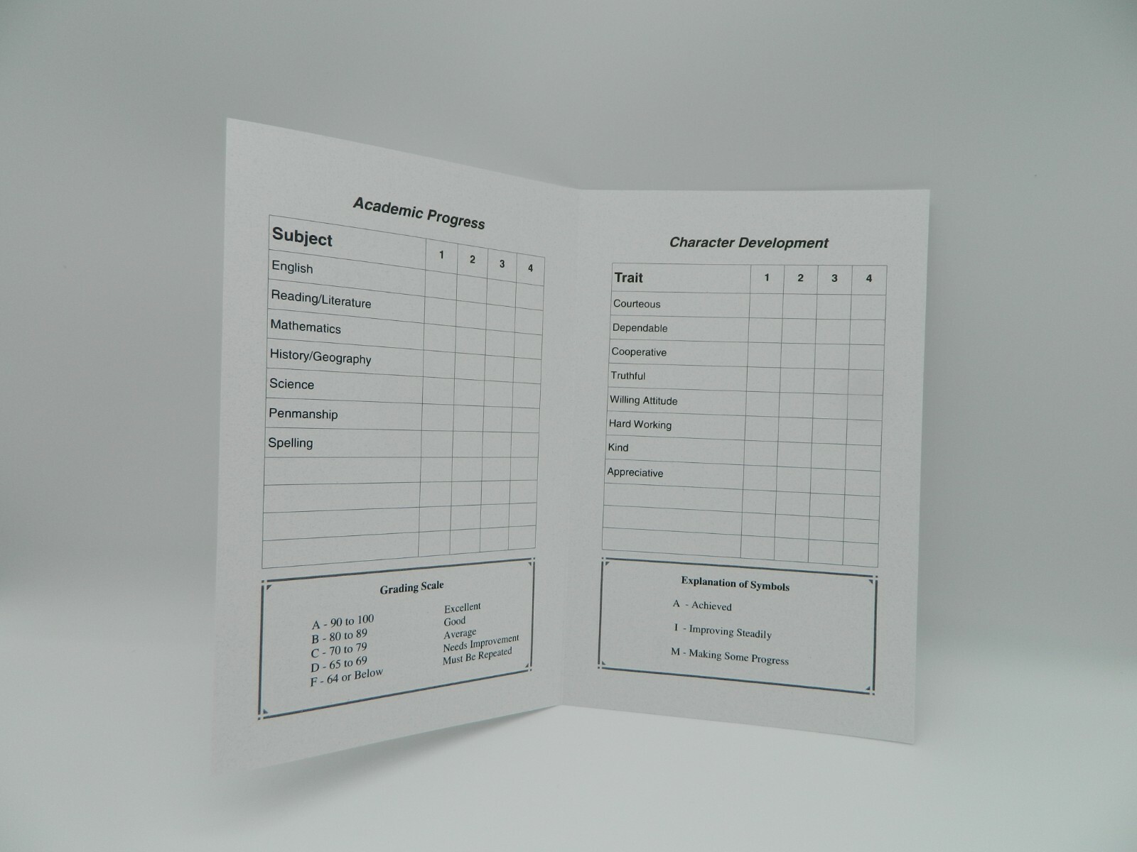 Homeschool Report Cards, Pack of 10, w. Bible Verse use w. Abeka, BJU, Etc
