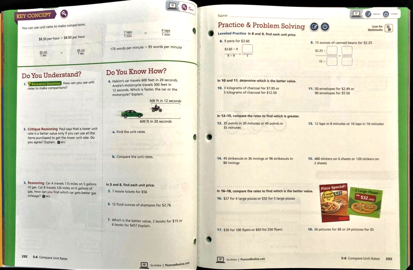 6th Grade – enVision Math 2.0 – STUDENT WORKBOOK (Vol. 2) (2017, Pearson)