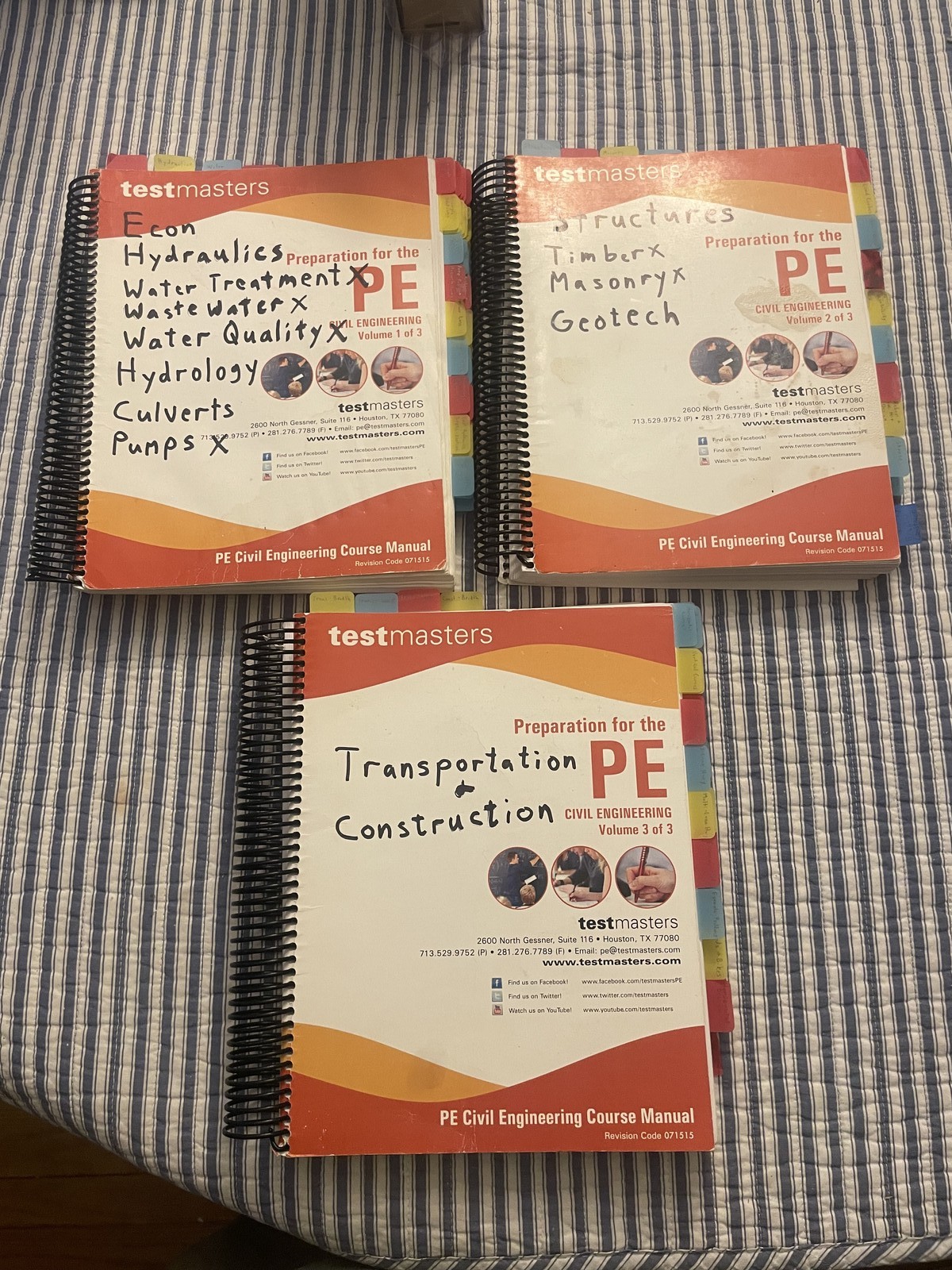 Testmasters PE Civil Engineering Course Manual 3-Volume Set 071313 Study Guides