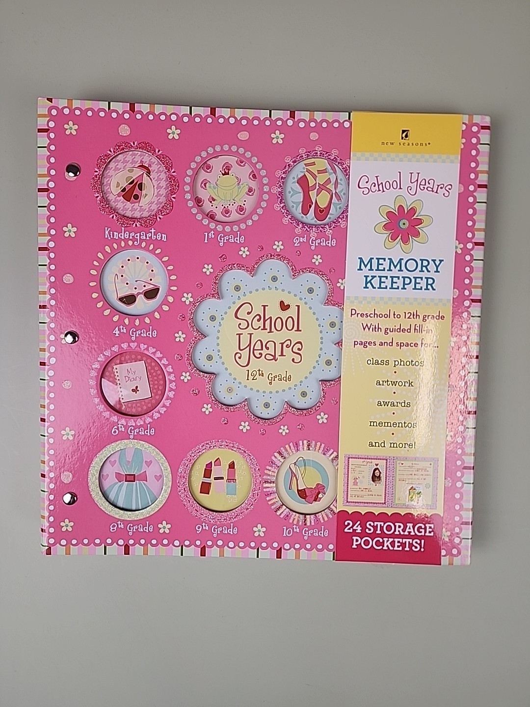 School Year Memory Keeper For Girls. Kindergarten Through 12th Grade. Pink
