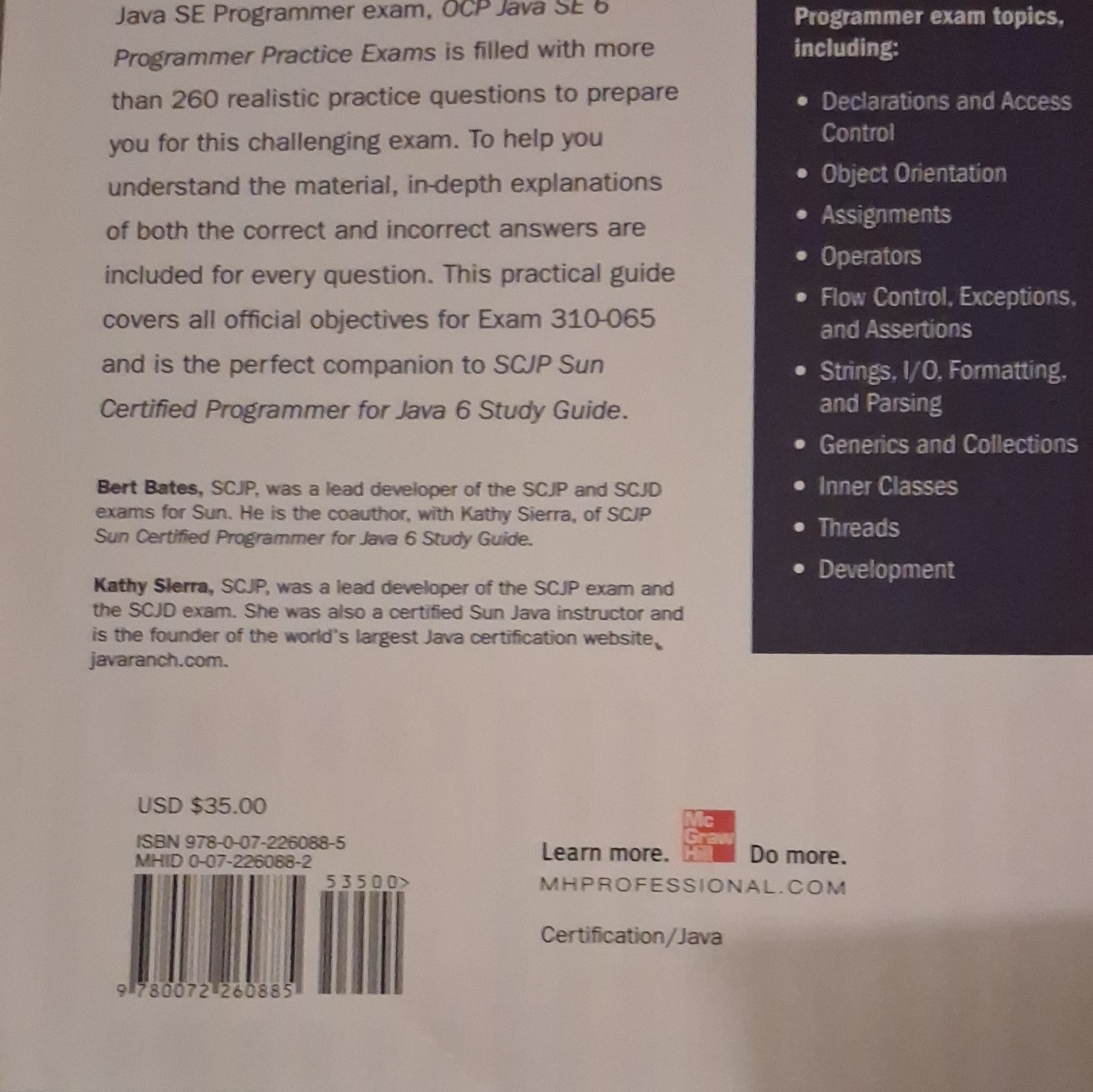 OCP Java SE 6 Programmer Practice Exams 310-065 Bates Sierra PB McGraw 2009