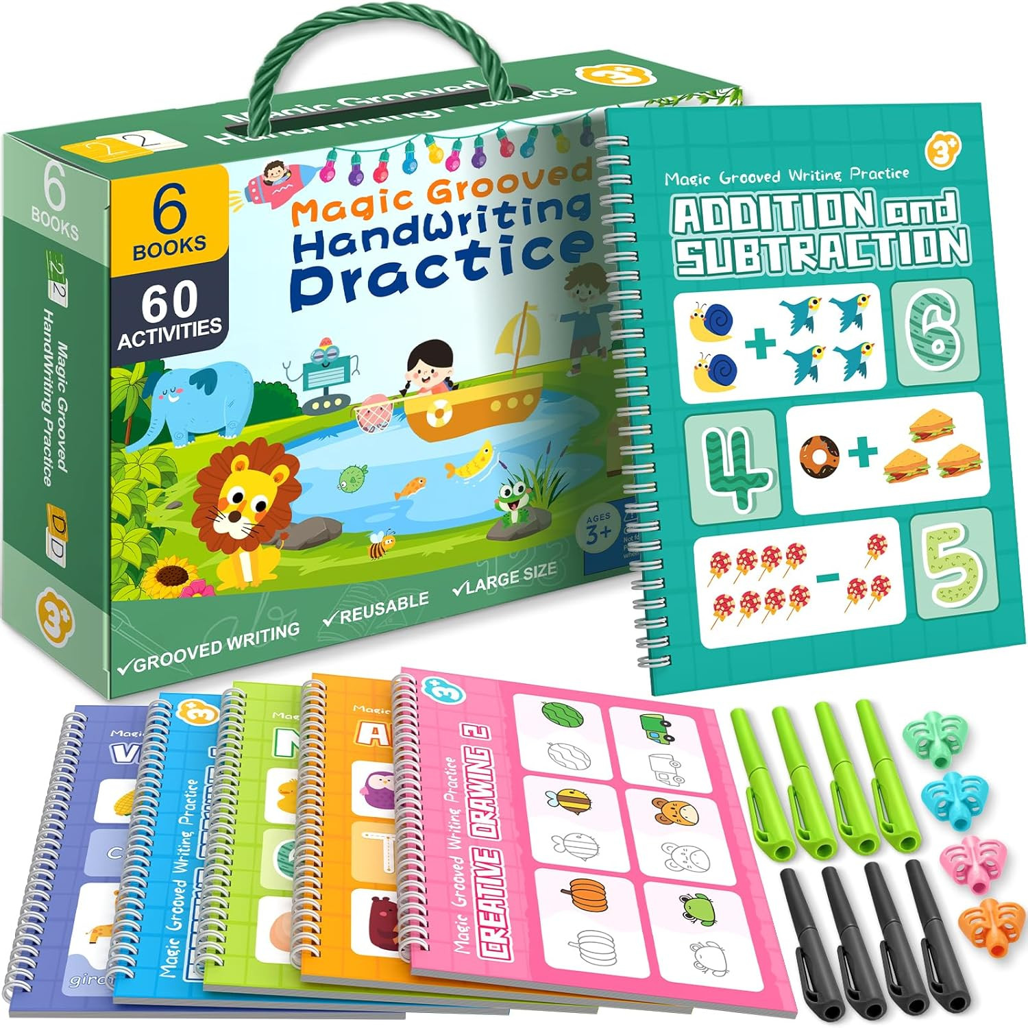 Magic Grooved Writing Practice Book for Kids Ages 3-8, Reusable 3D Groove Handwr
