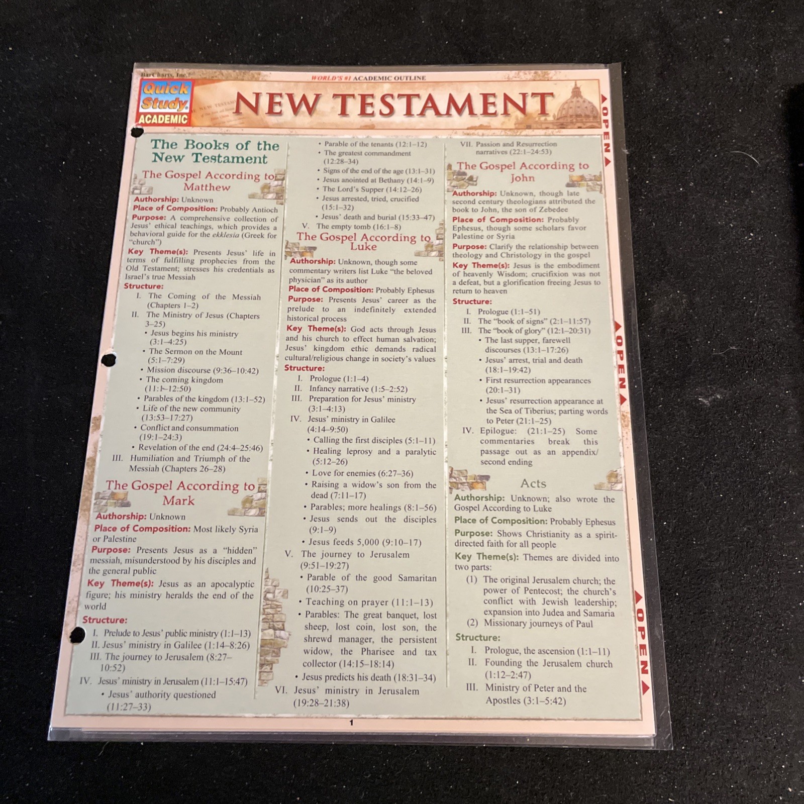 Quickstudy – New Testament Laminated fold out study reference Guide-Brand new