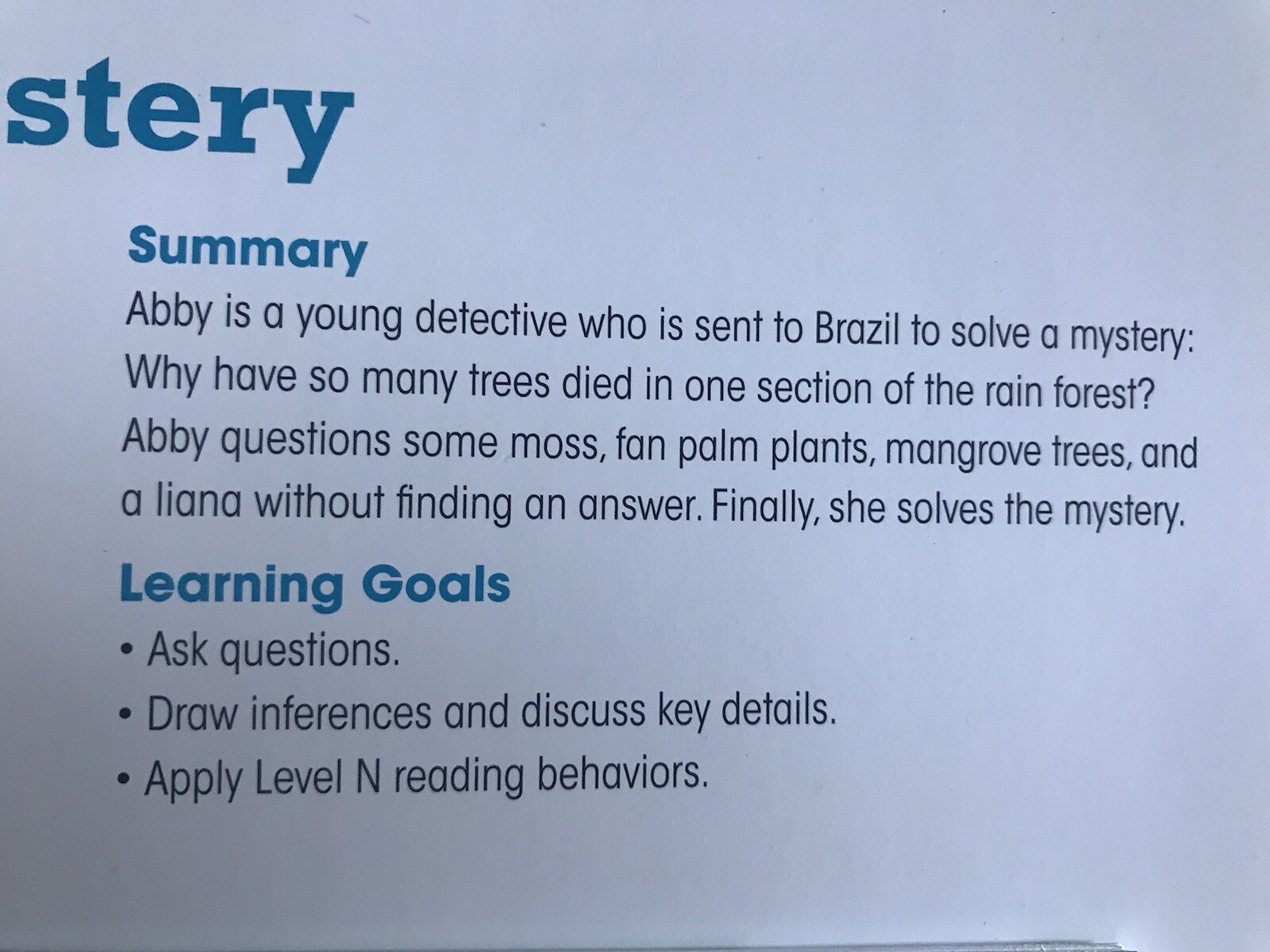 Benchmark Education Grade 3 Unit 1: Rain Forest Mystery – Cynthia Clampitt