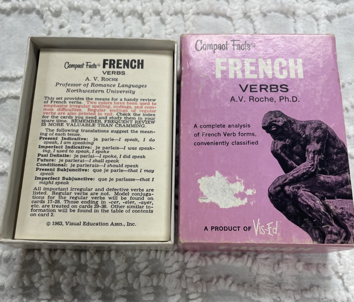 Vintage “Vis-Ed French Verbs” Set , A.V. Roche – Compact Facts Complete Set