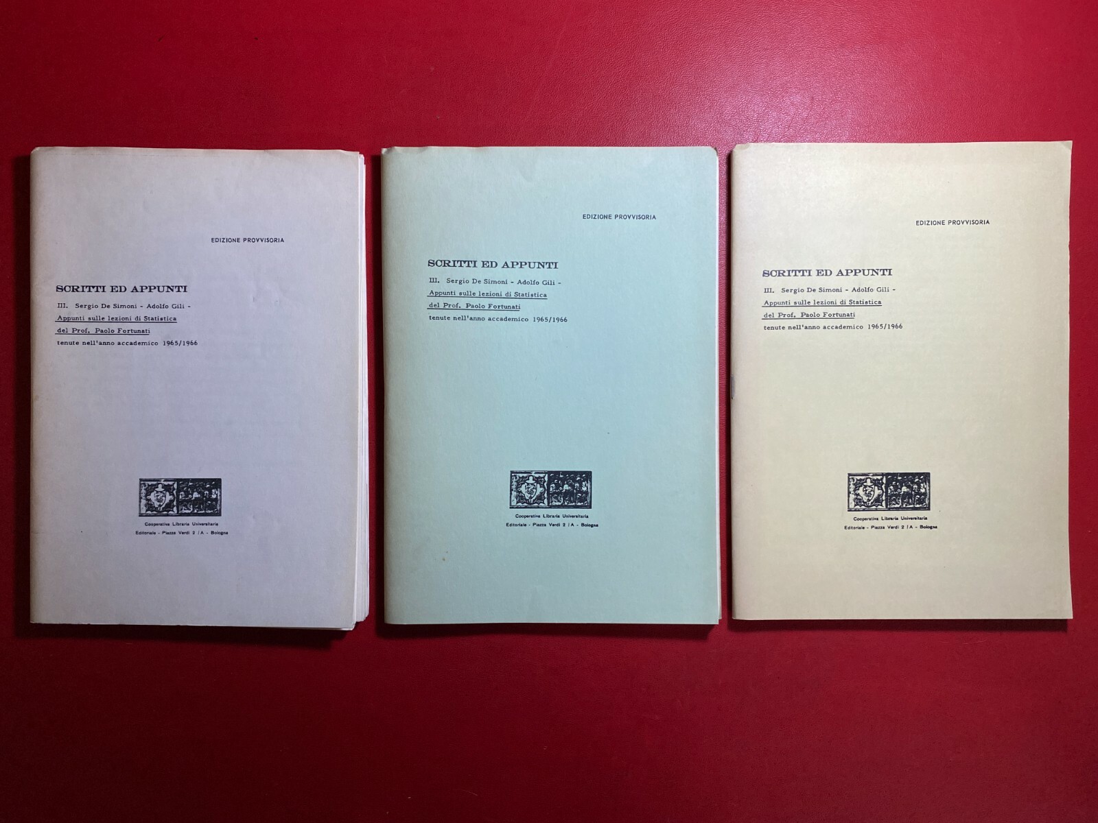 DE SIMONI GILI – SCRITTI ED APPUNTI LEZIONI STATISTICA 3 Opuscoli CLUEB (1966)