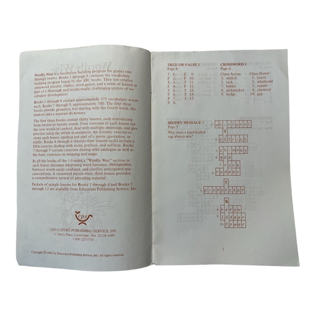 Wordly Wise Book A Answer Key First Edition April 1995 Printing Vocabulary T3 25