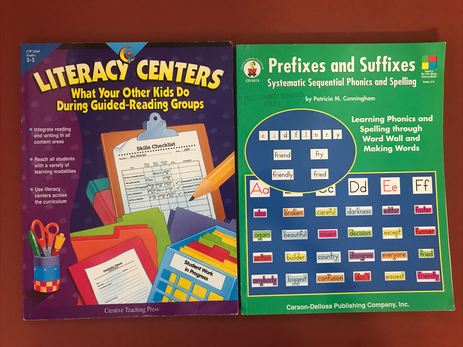 2 Book Bundle: Teaching Books: Literacy Centers & Prefixes And Suffixes, ‘00 ‘02