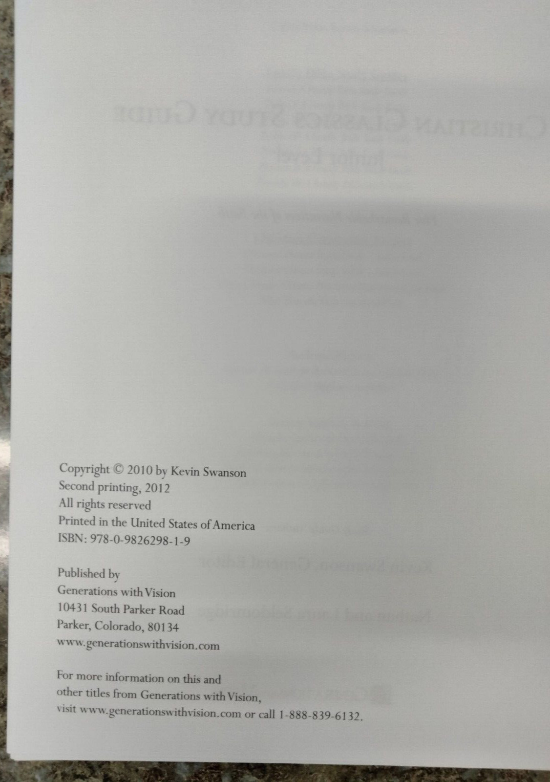 Christian Classics Study Guide Junior Level